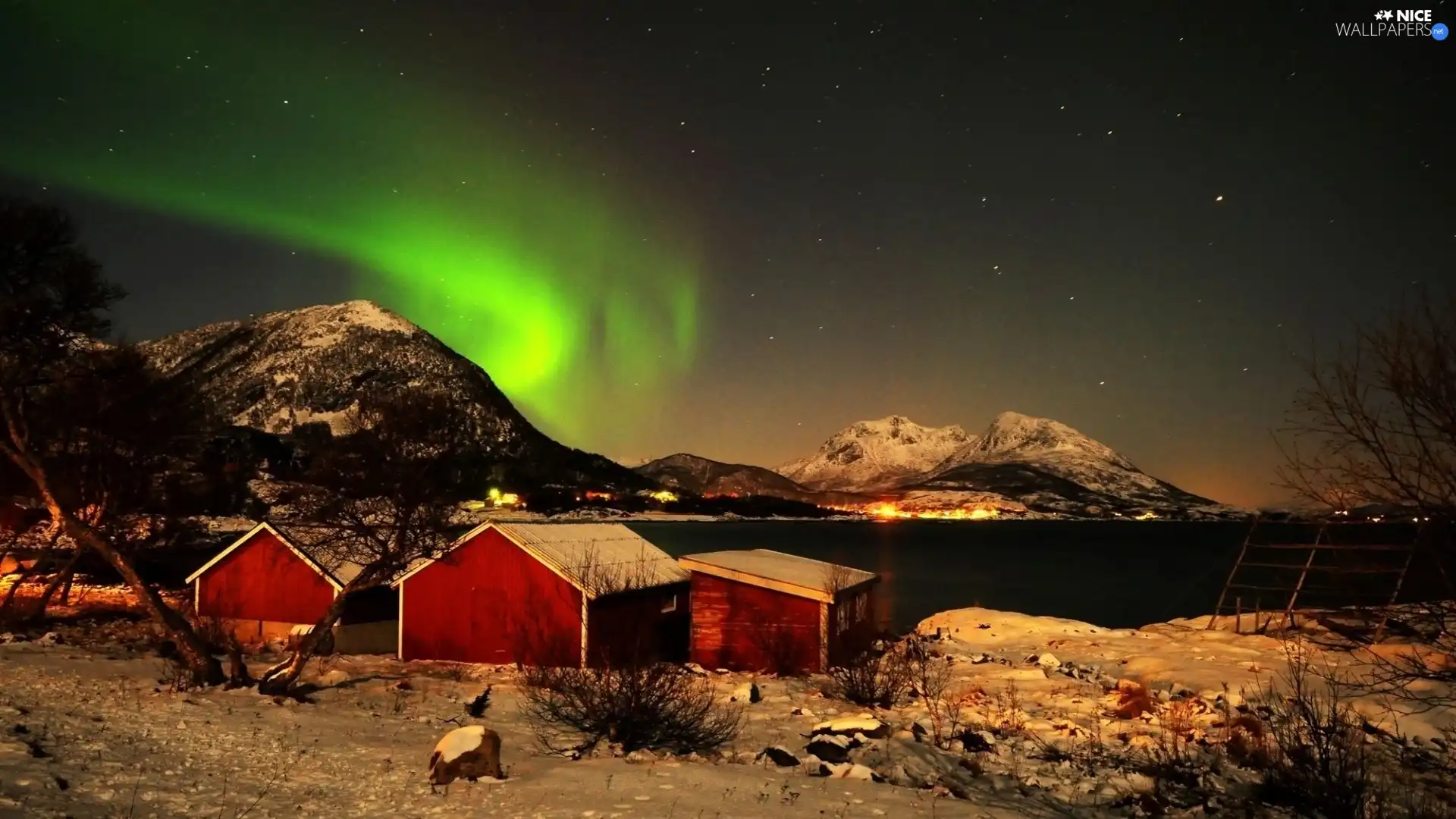 house, winter, Polaris, Mountains, dawn