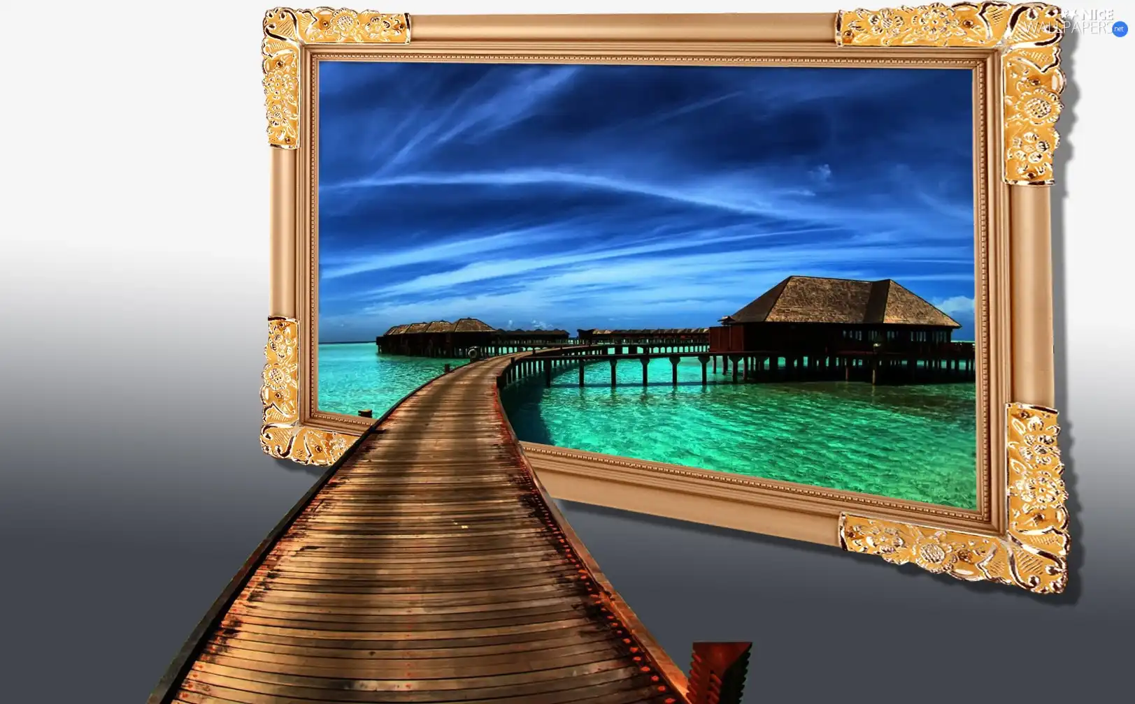 picture, Ocean, Houses, pier