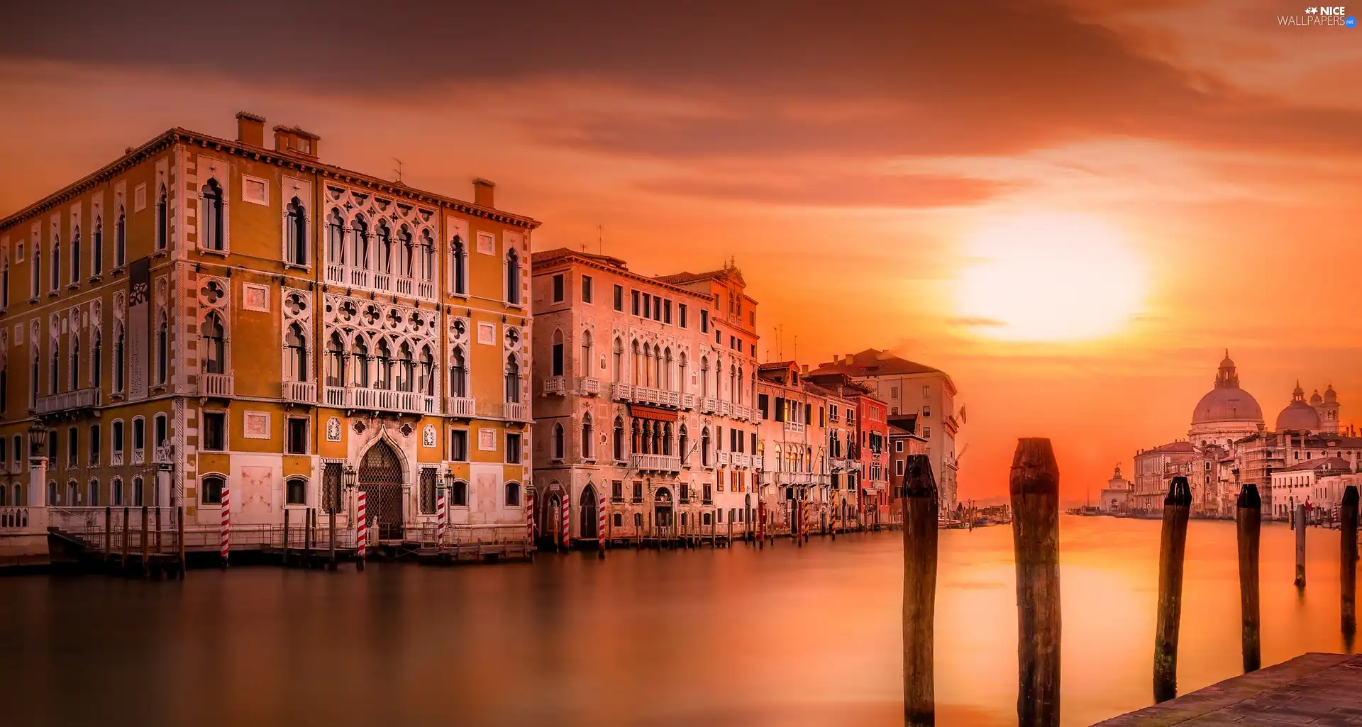 Houses, Sunrise, Venice, Canal Grande, Italy