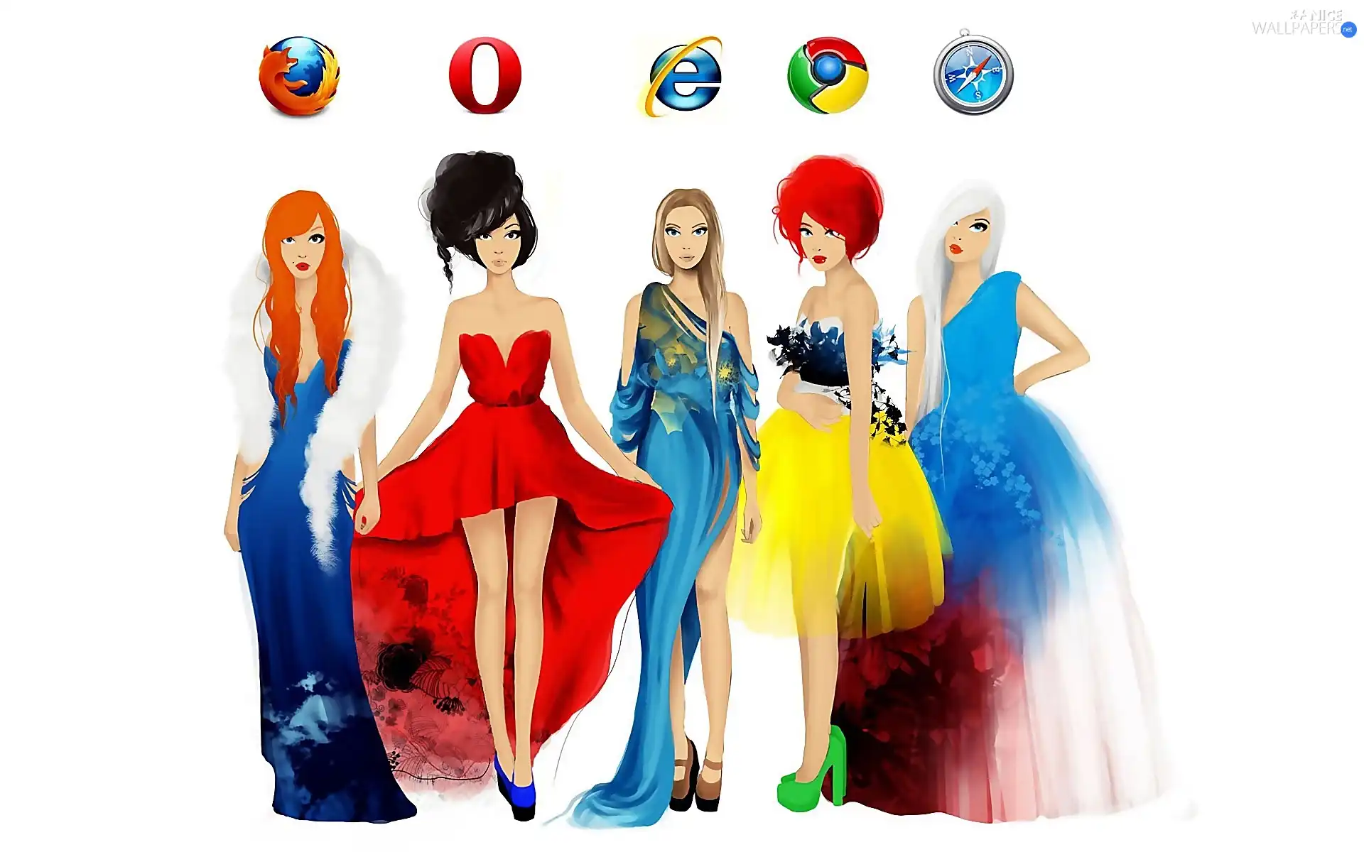 Womens, Browsers, watercolor, Fashion and Style, Colorful Dresses, Icons