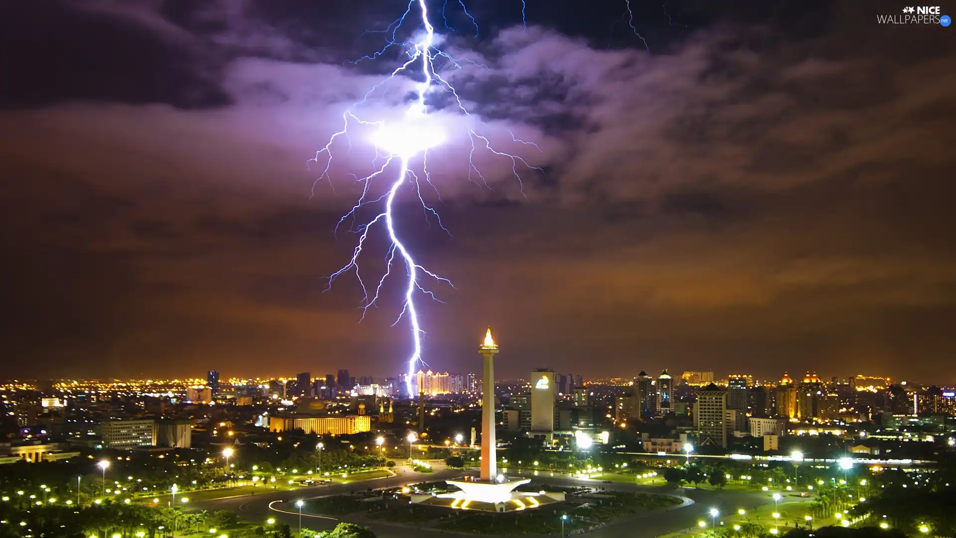 lightning, Jakarta, indonesia, Merdeka Square