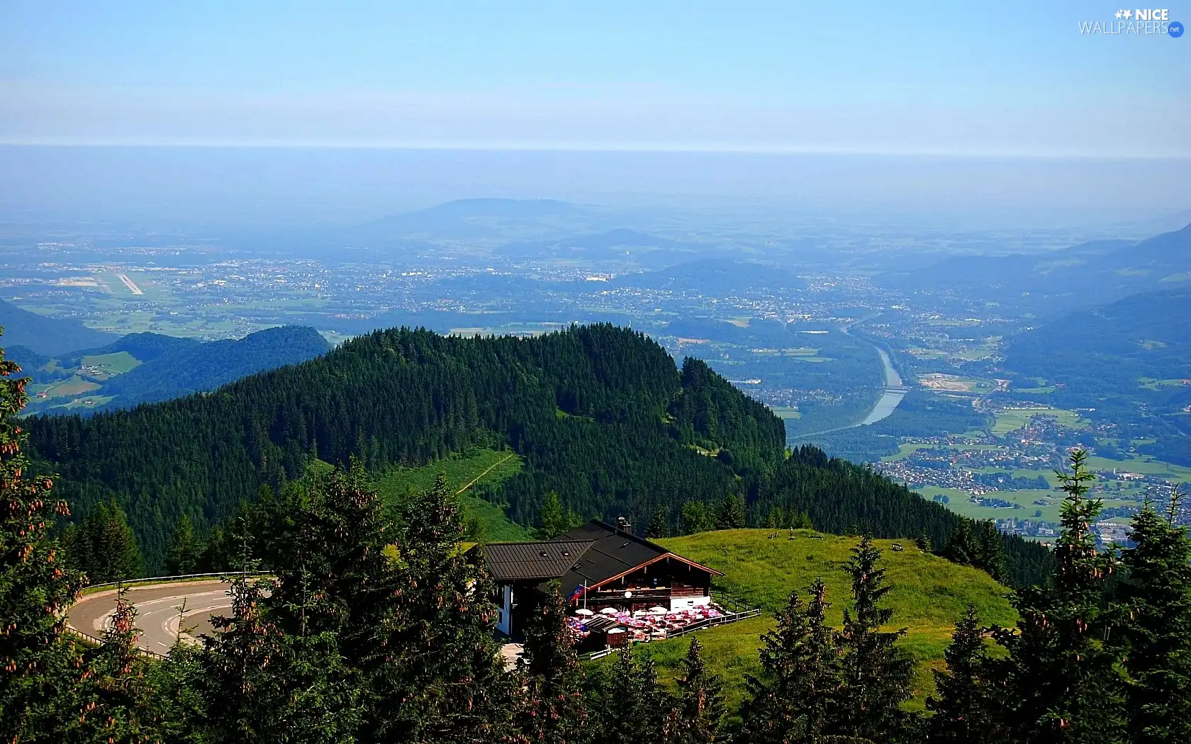 panorama, Way, inn, Mountains