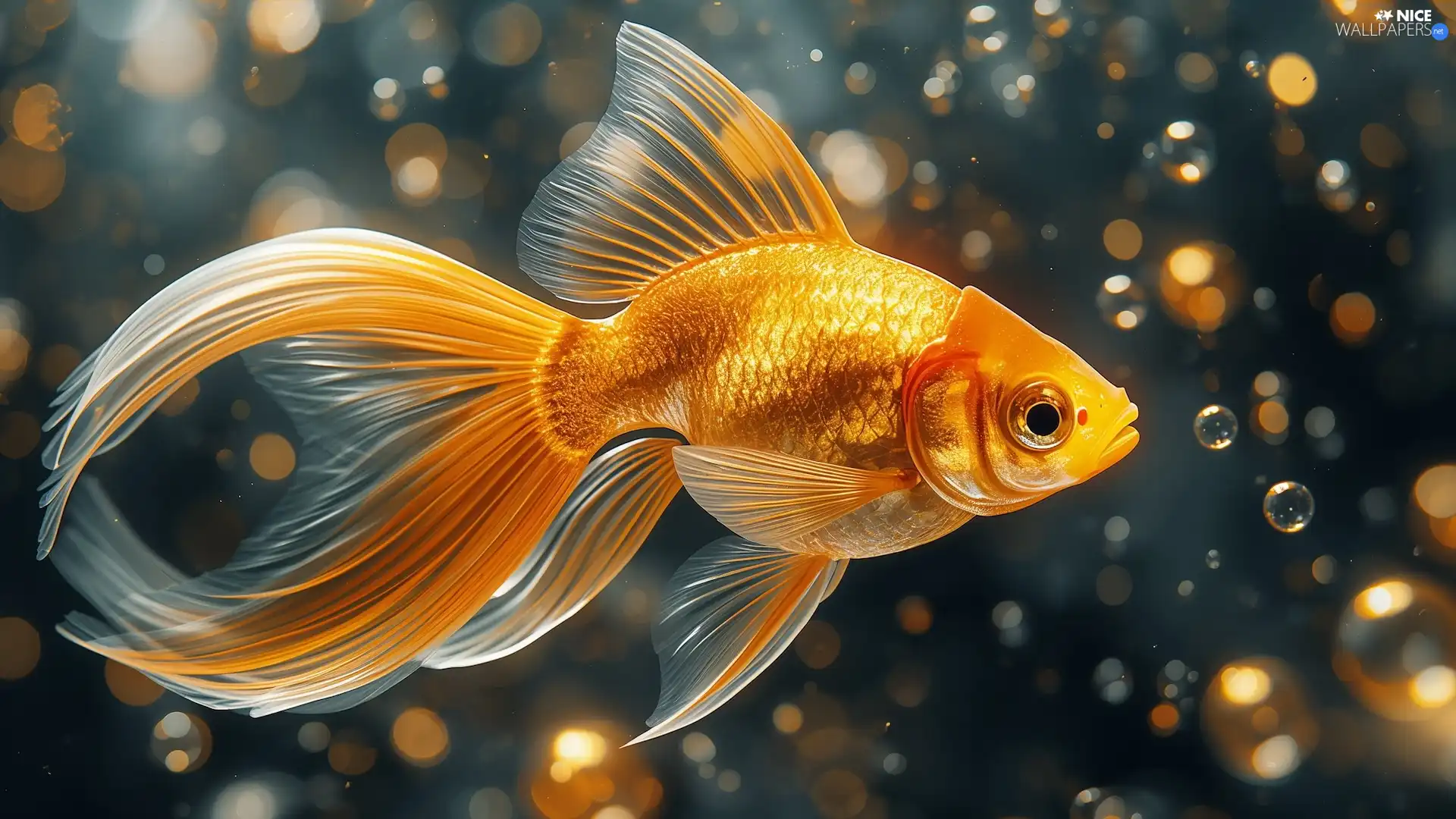 interesting eyes, Golden automobile, goldfish, veil, fish, Ai, bubbles