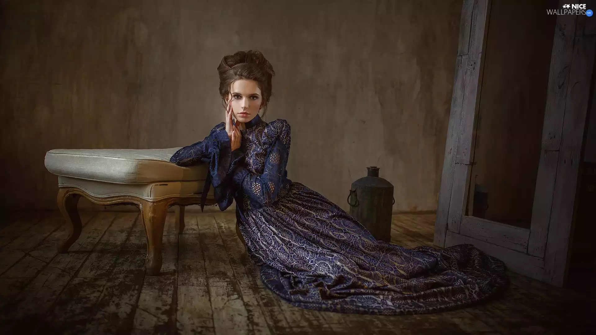 Dress, Galya Kotova, Neglected, long, Women, Armchair, interior