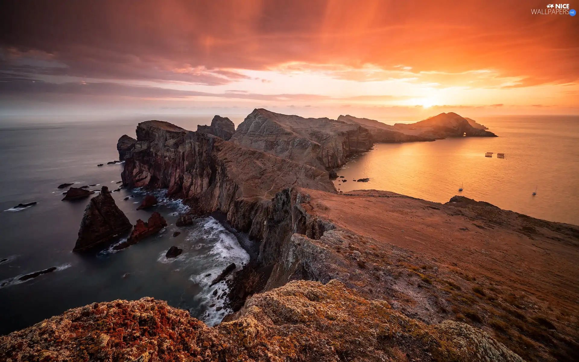 Gaspé Peninsula, Portugal, Cliffs, Sunrise, sea, Madeira Island