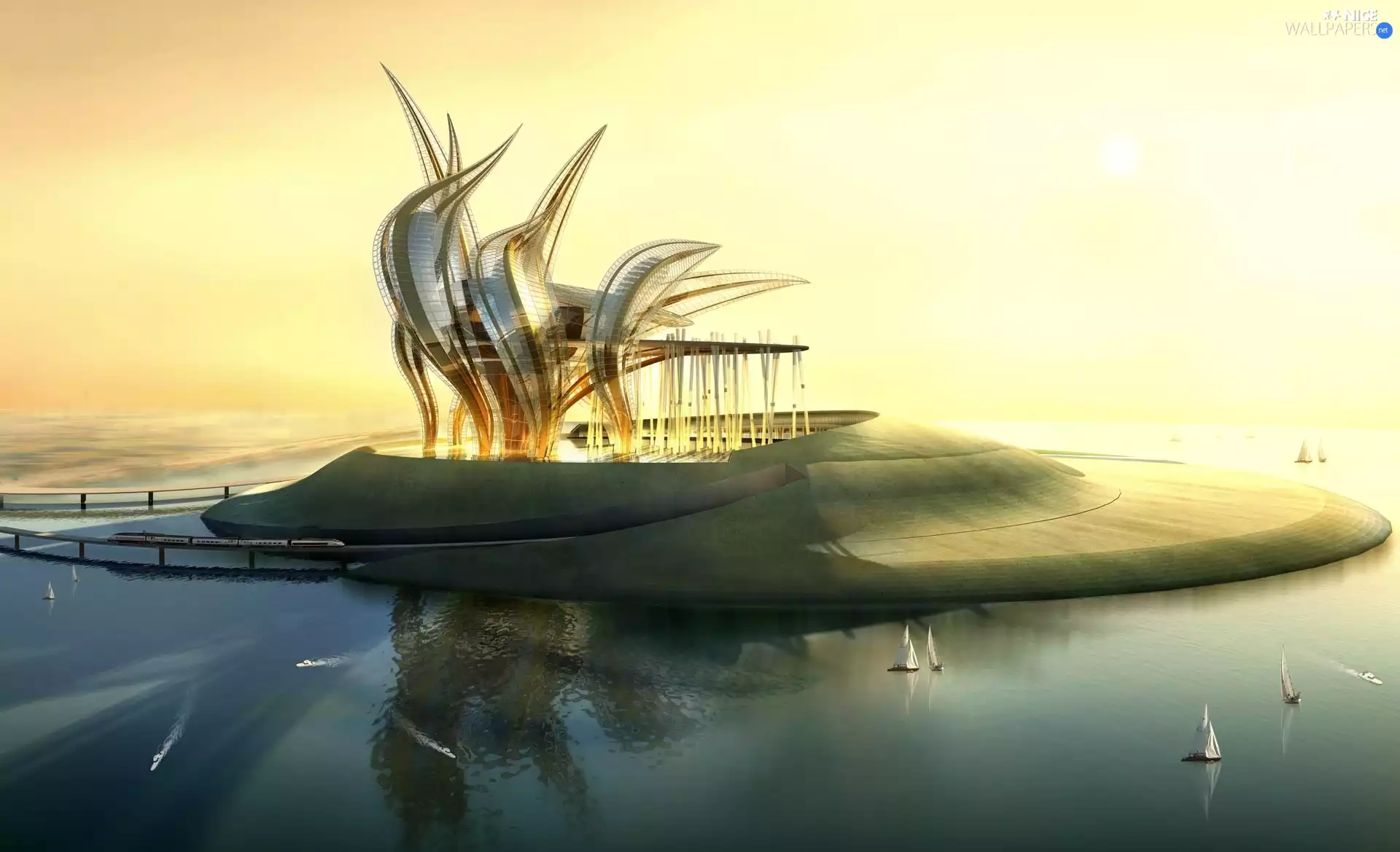 sea, Sailboats, imagination, Island