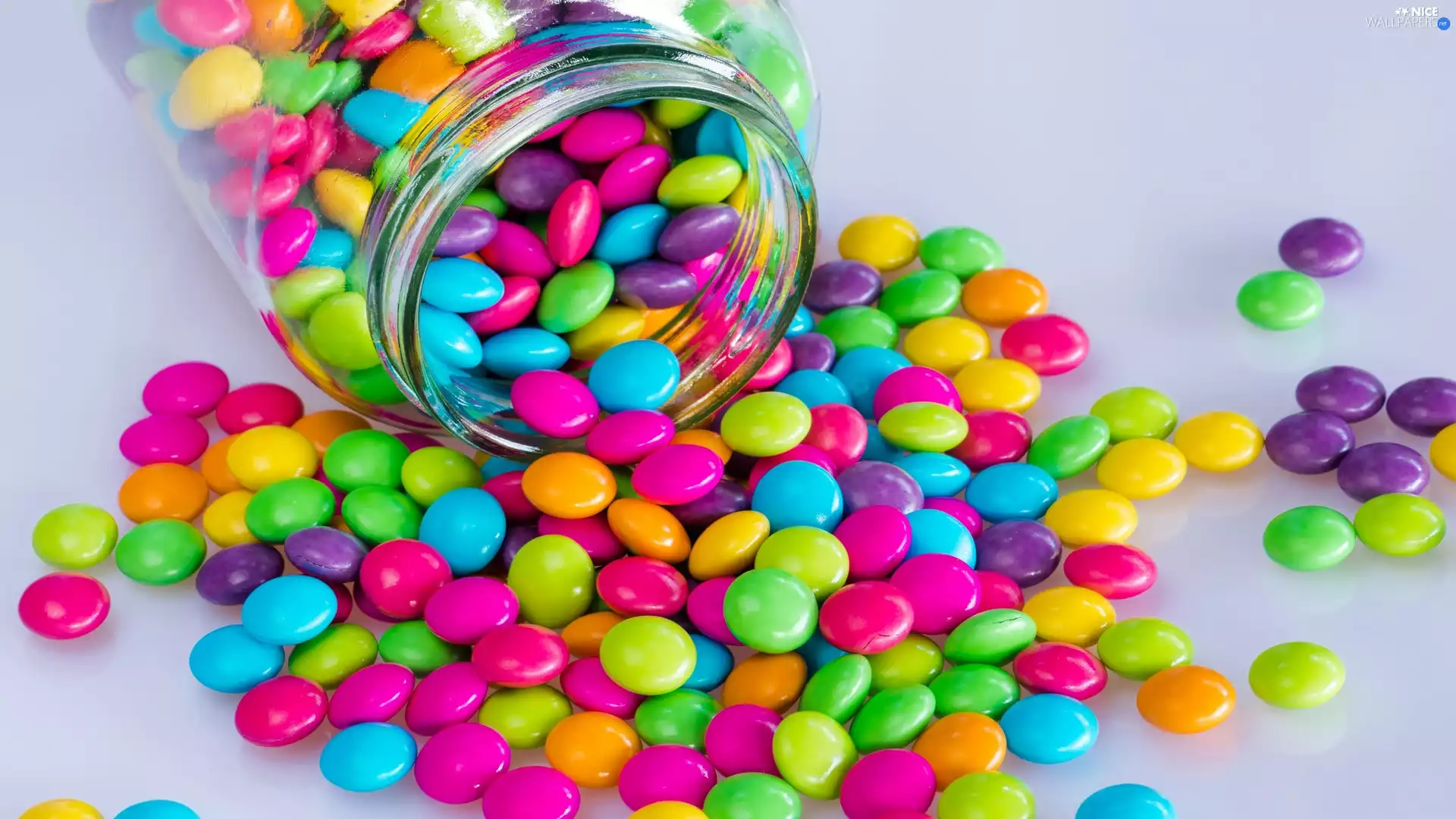 Smarties, jar, Drops, scattered, Candies