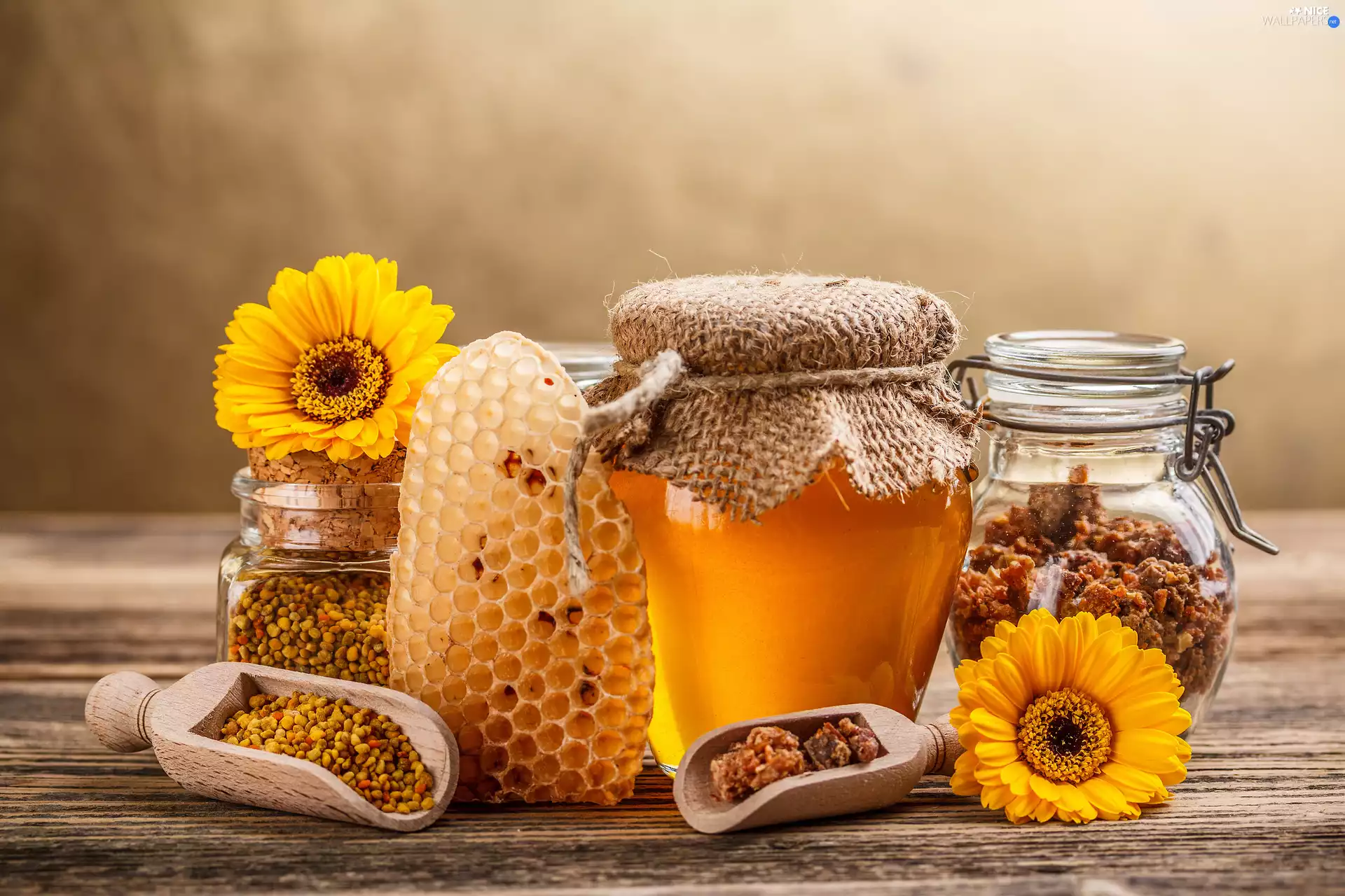 honey, Bee pollen, Jars, Bee Wax