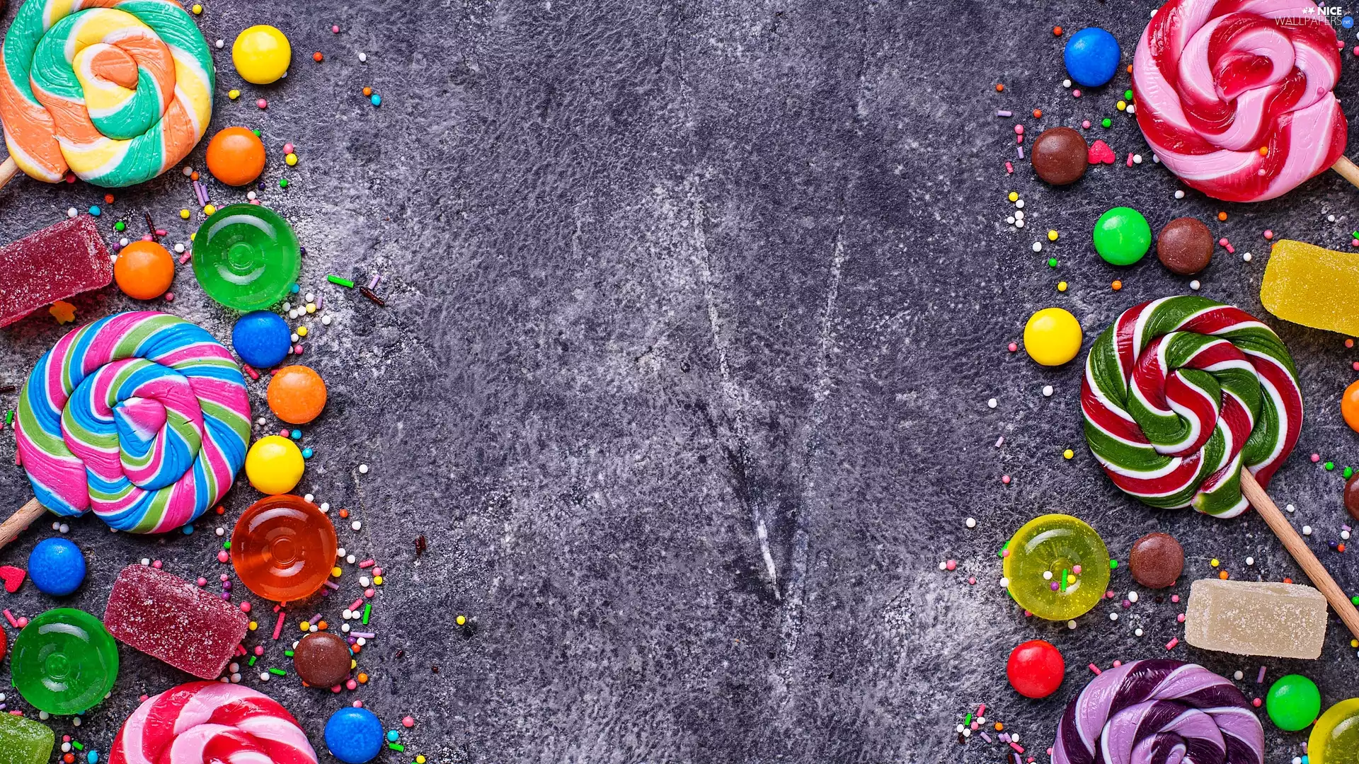 Smarties, jellies, lollipops, Drops, Candies