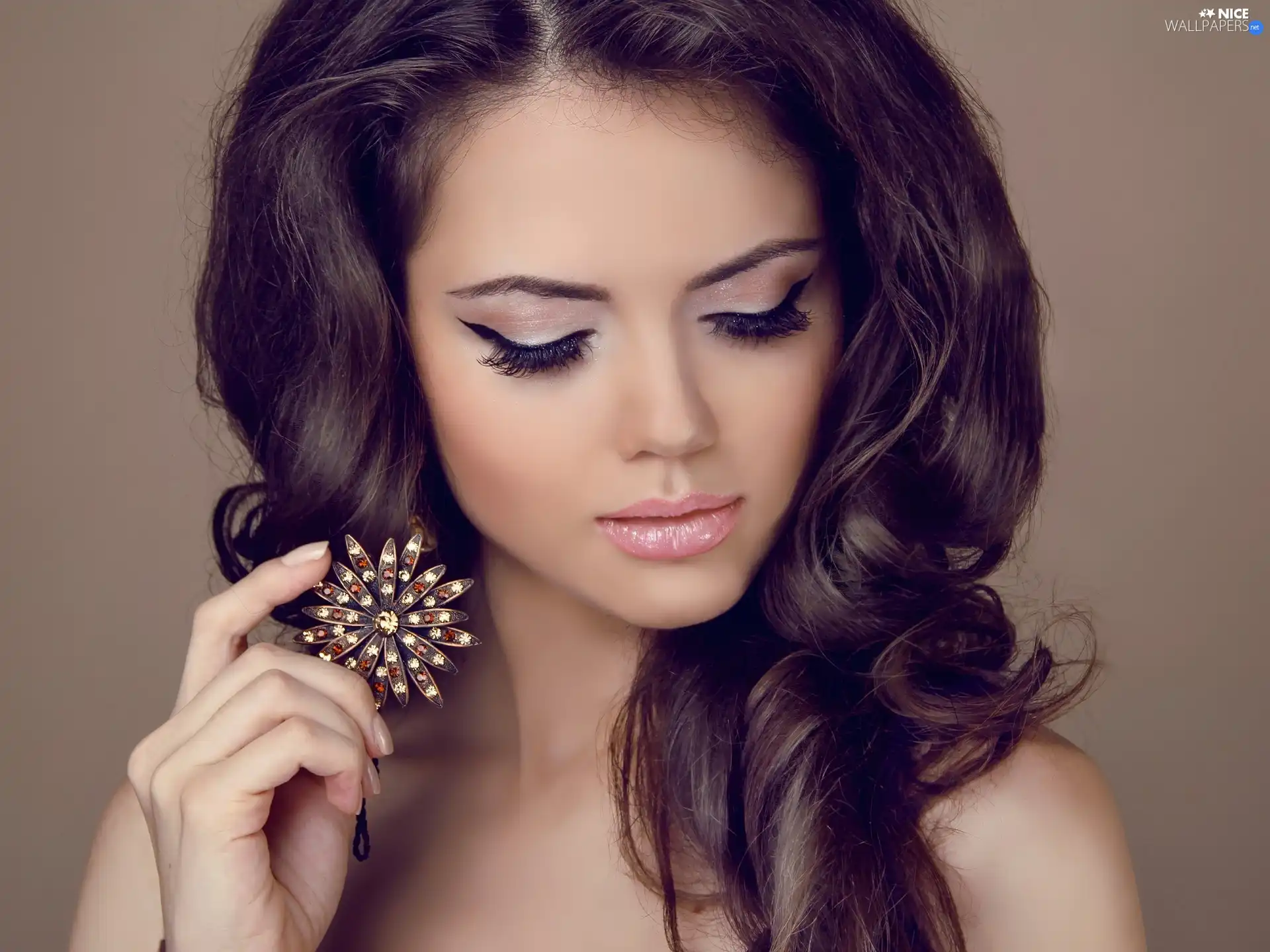 make-up, brunette, jewellery