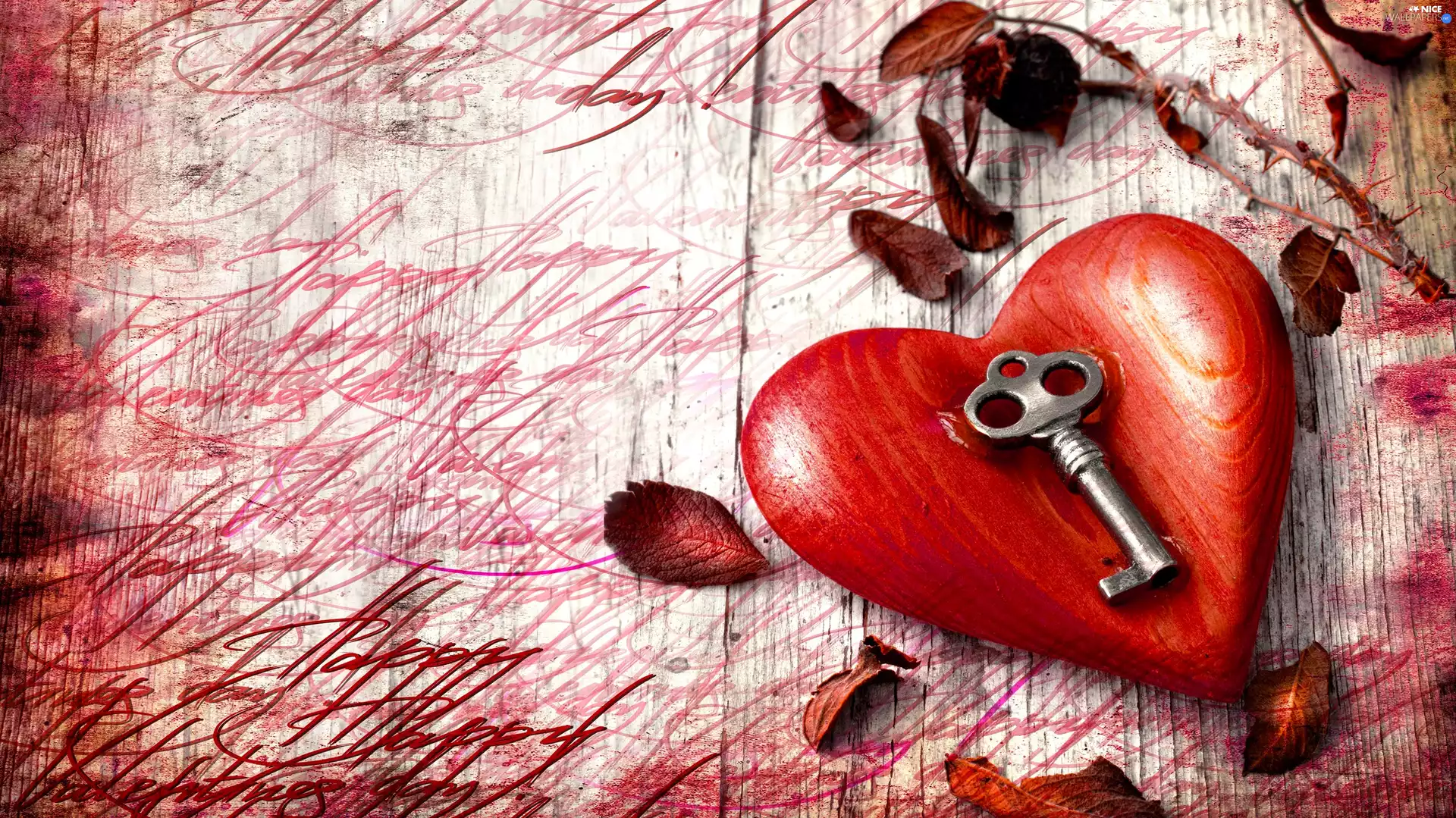Heart, Leaf, writing, Key