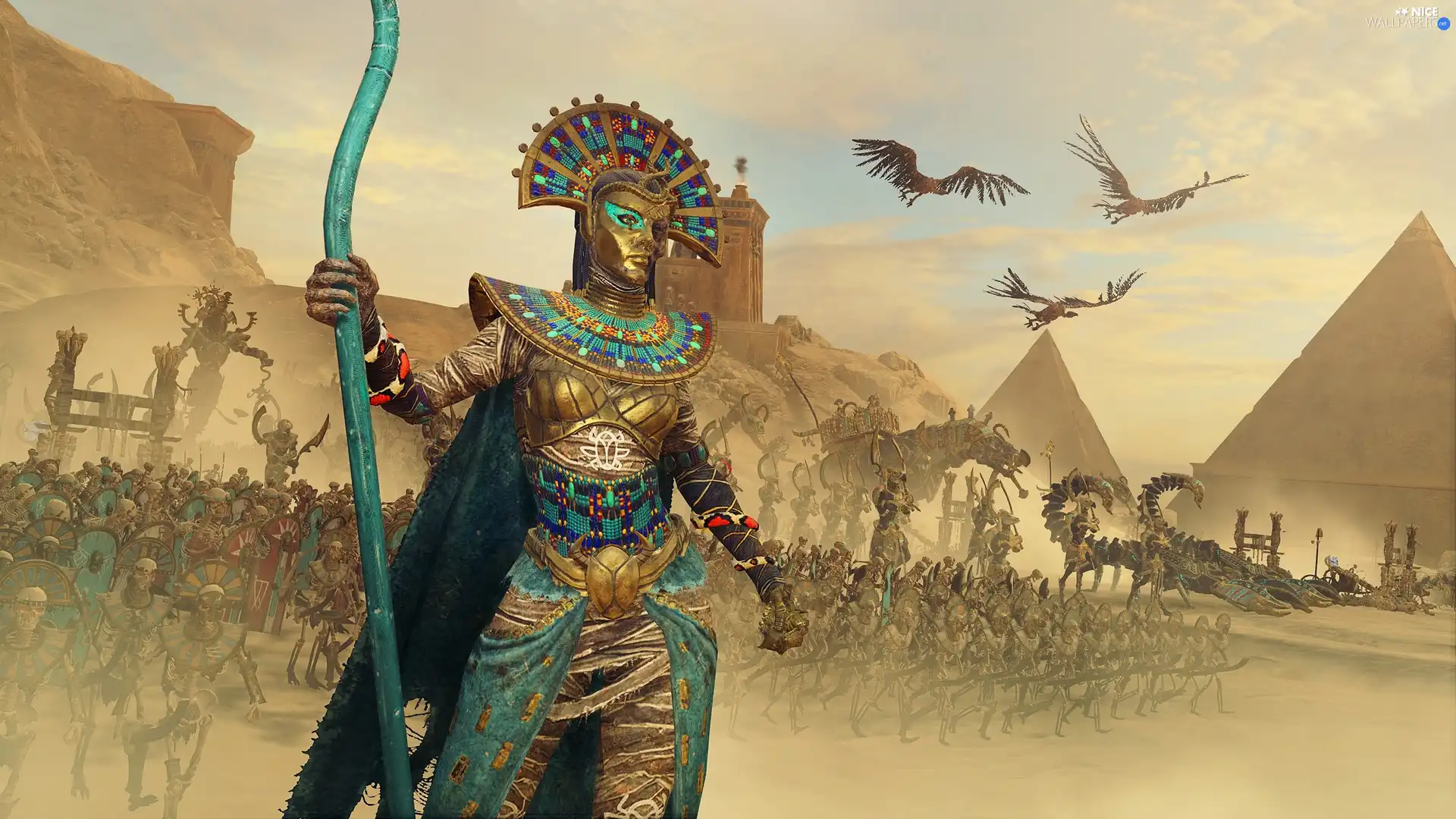 addition, Rise of the Tomb Kings, Dragons, Great Queen Khalida Neferher, Pyramids, Total War Warhammer II, game, warriors