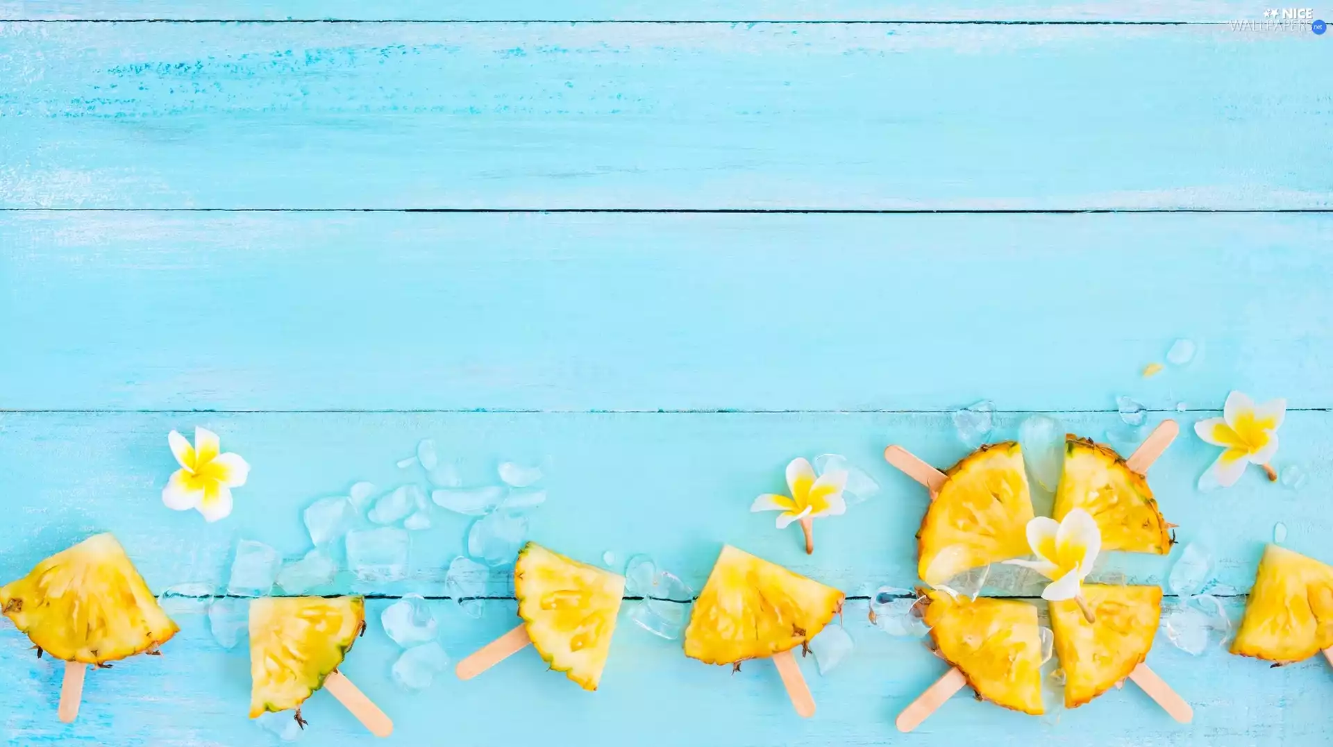 Quarters, Flowers, boarding, Plumeria, ice, slices, ananas, knuckle
