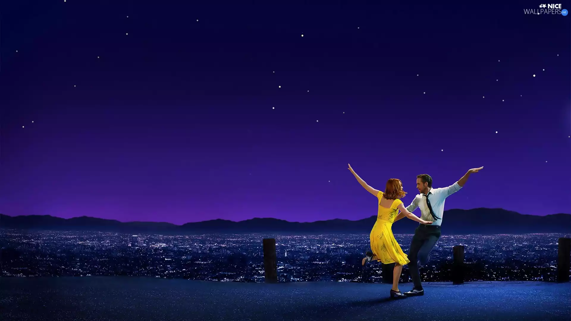 Emma Stone, movie, dance, City at Night, Ryan Gosling, La La Land
