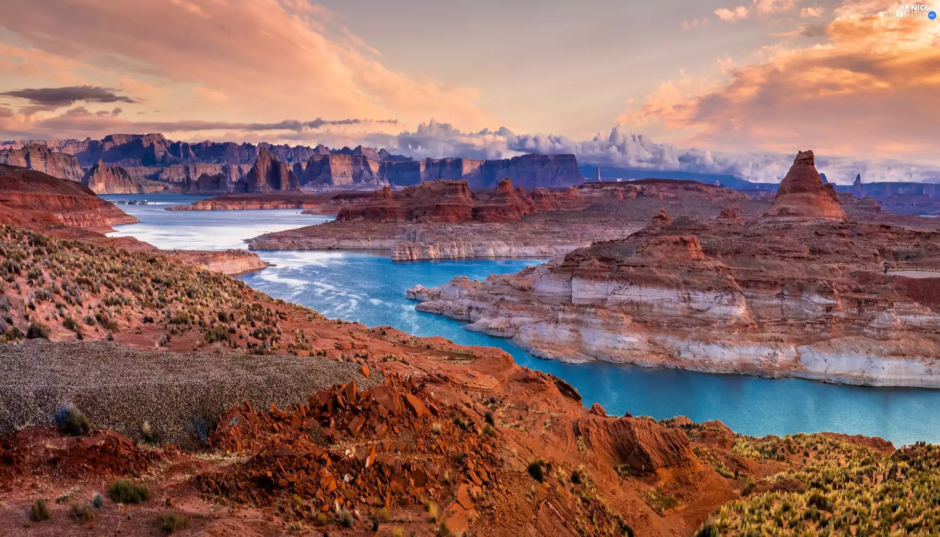 canyon, Park, clouds, lake