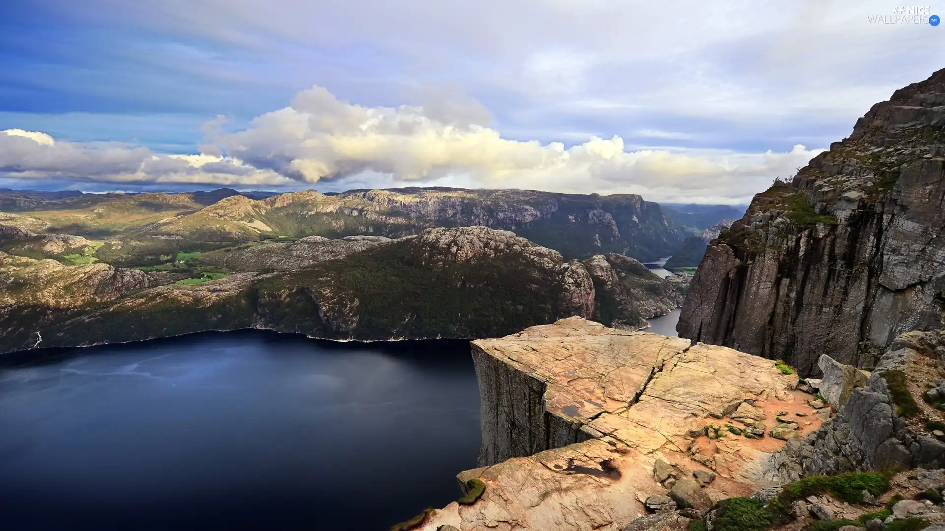 lake, landscape, canyon