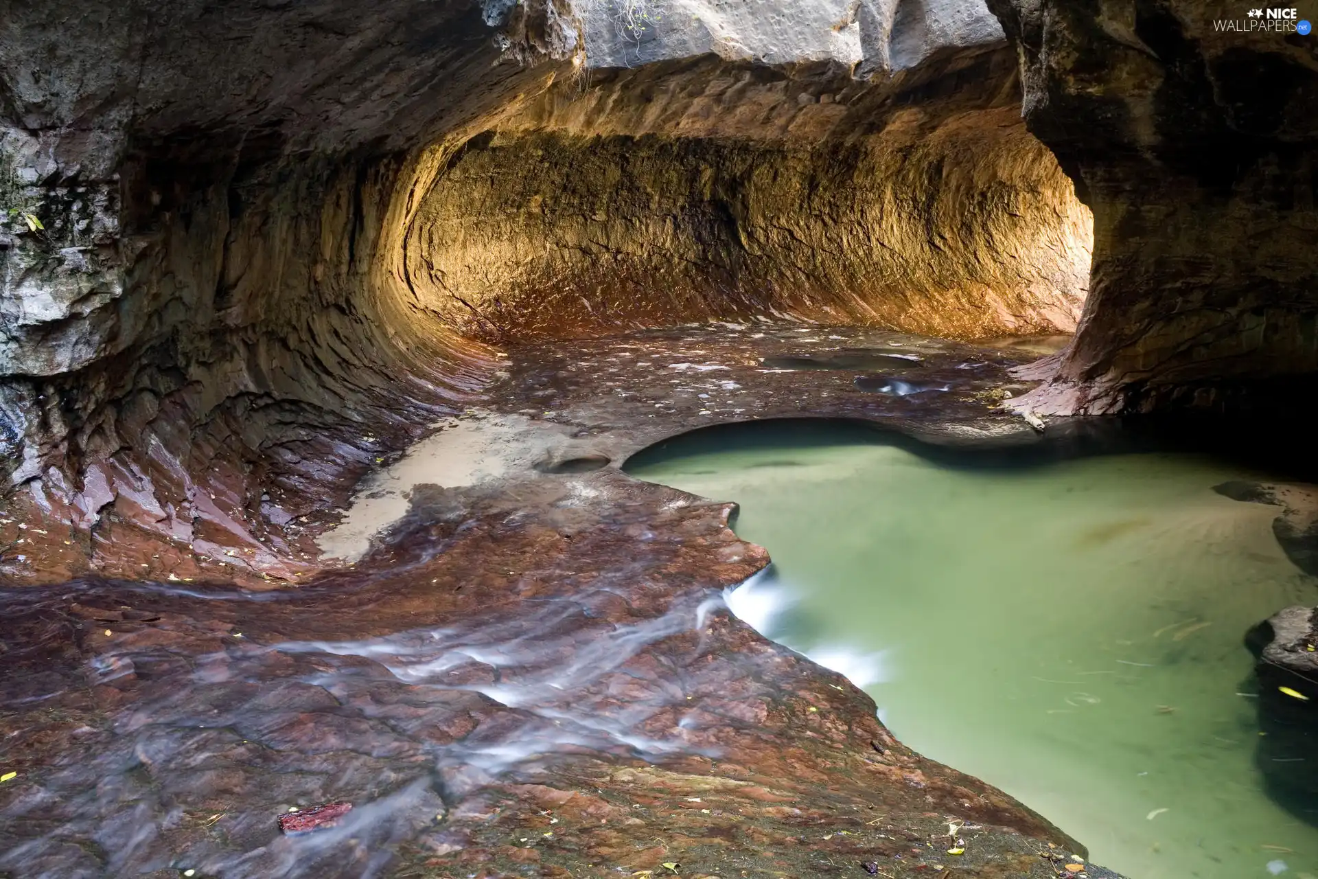 cave, rocky, lake, tunnel