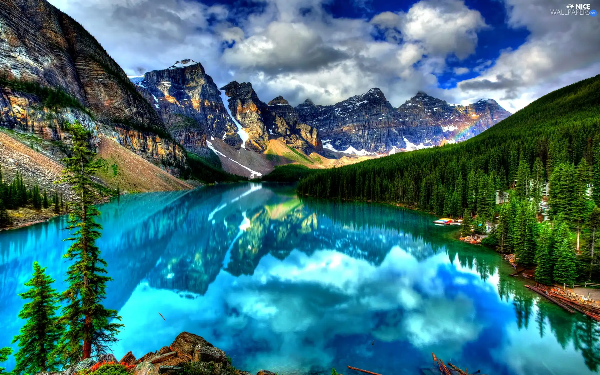 lake, Mountains, clouds