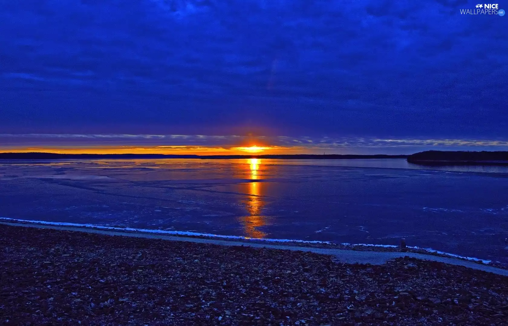 frozen, west, sun, lake