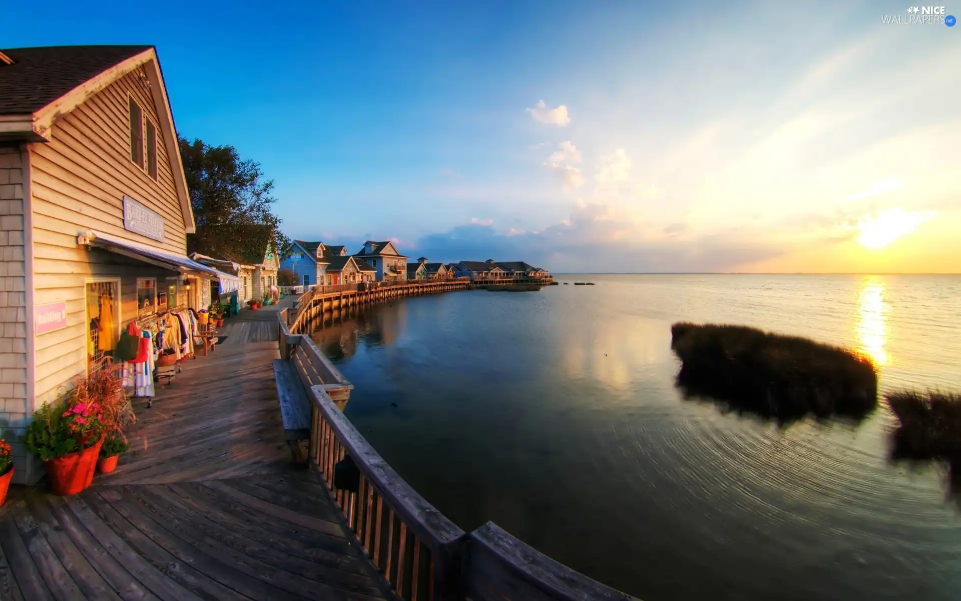 Houses, Great Sunsets, lake