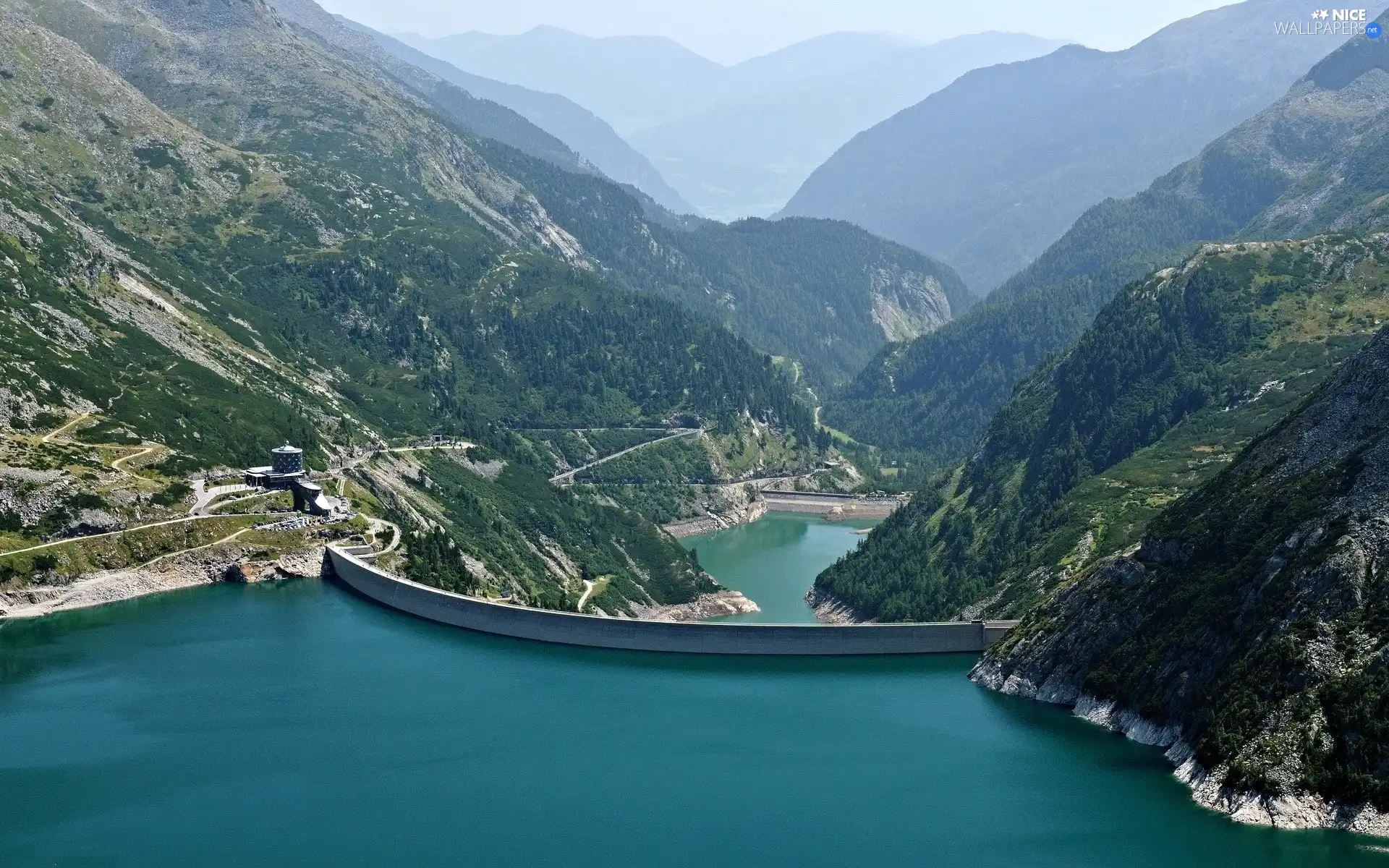 Mountains, Artificial, lake, dike