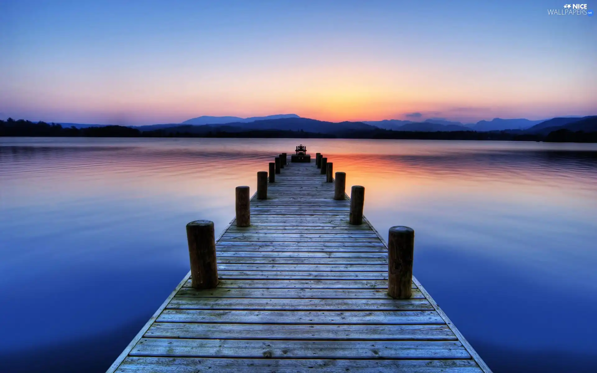 water, west, lake, Mountains, Platform, Sky