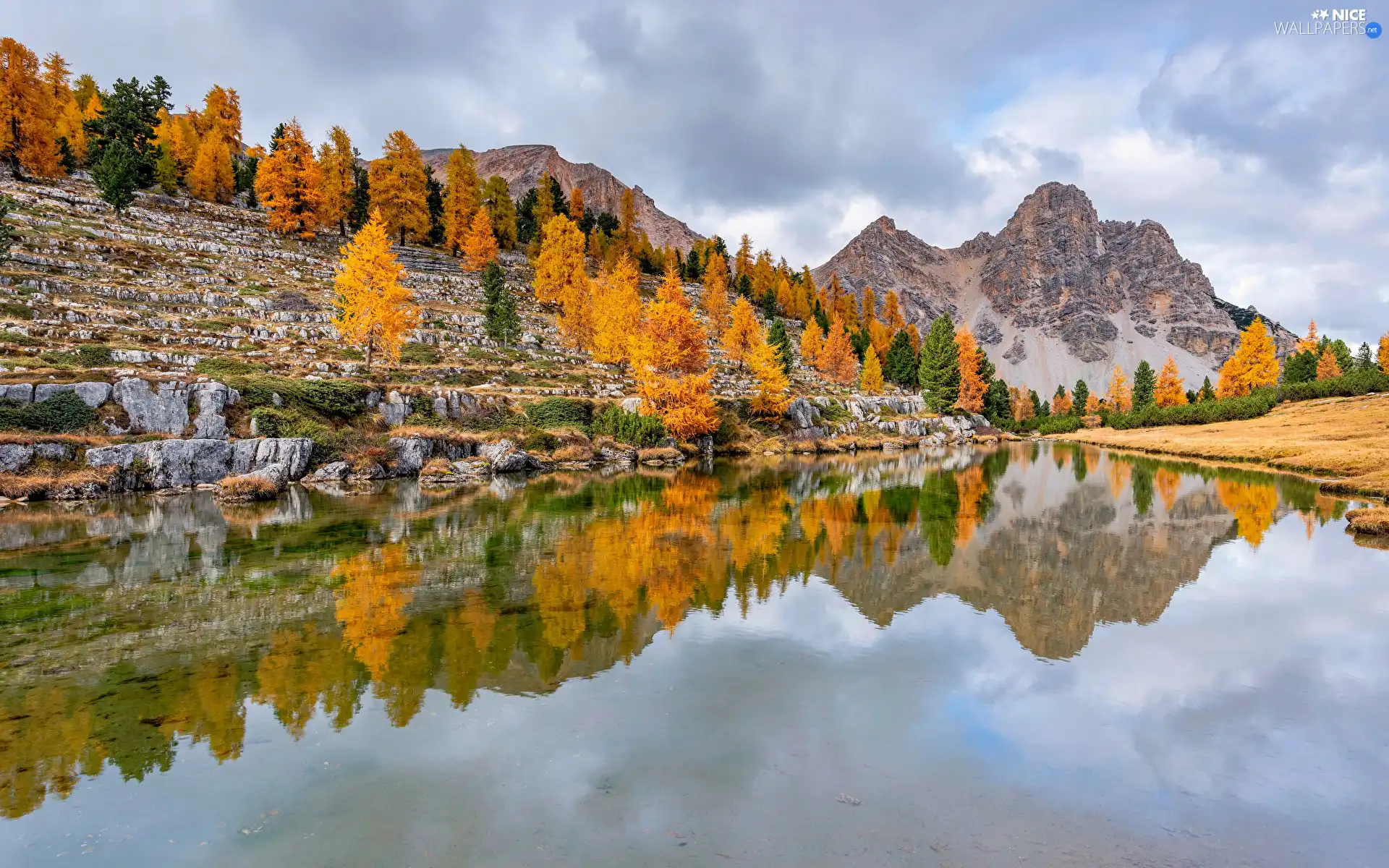 Mountains, autumn, reflection, lake