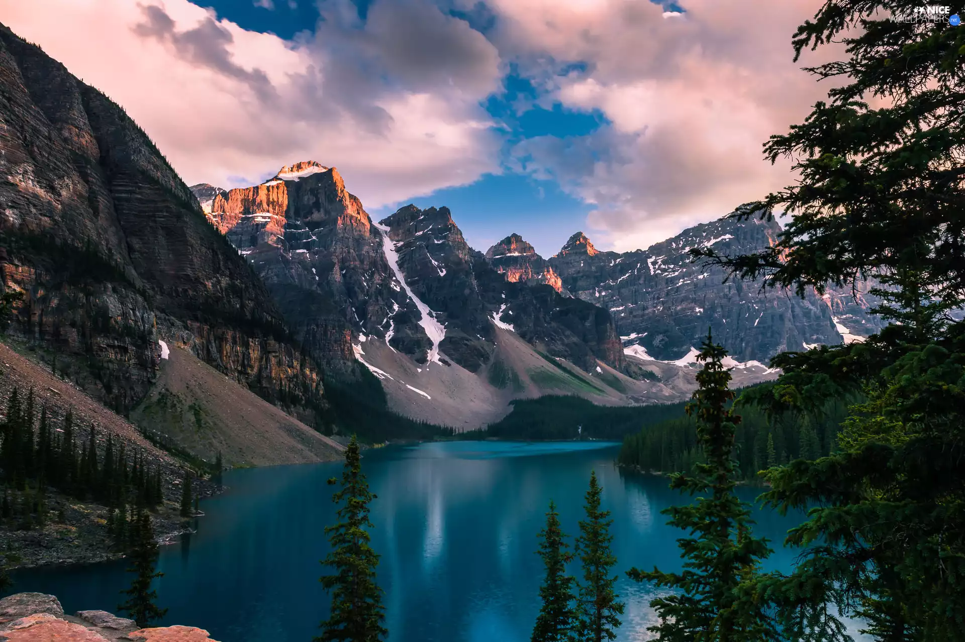 Mountains, Province of Alberta, trees, Banff National Park, Canada, Lake Moraine, viewes