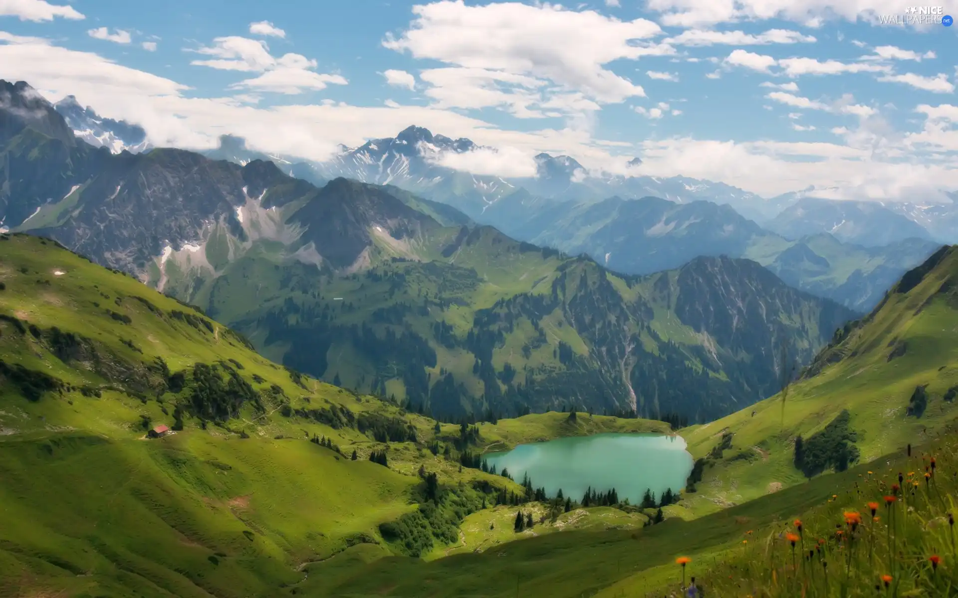 peaks, medows, lake, mountain