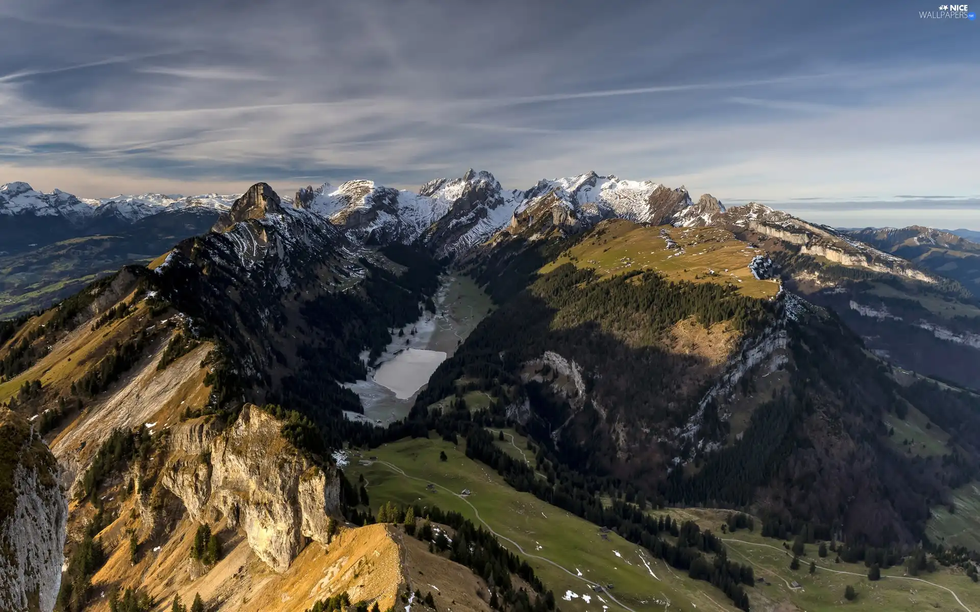 lake, Mountains, peaks