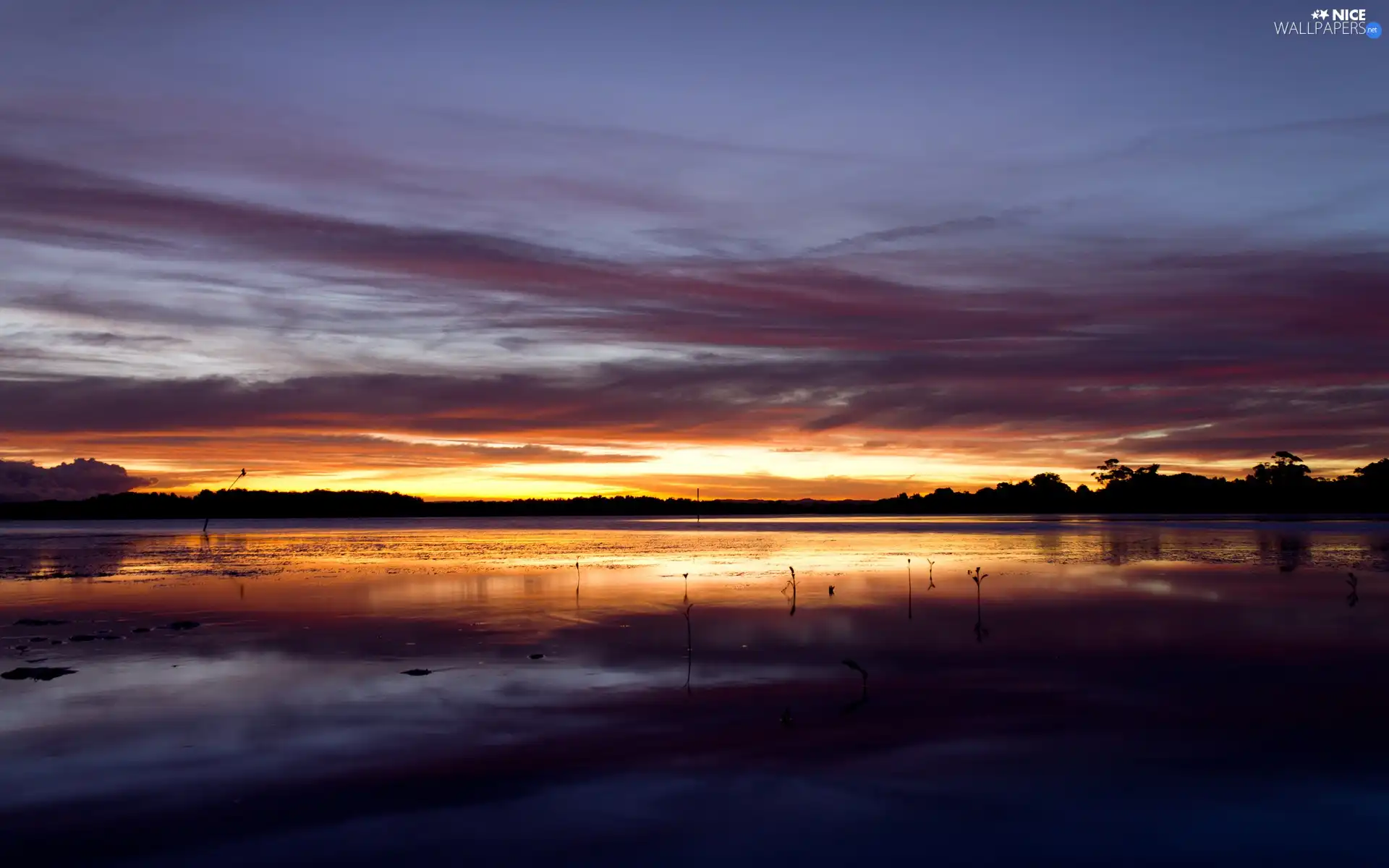 lake, west, sun