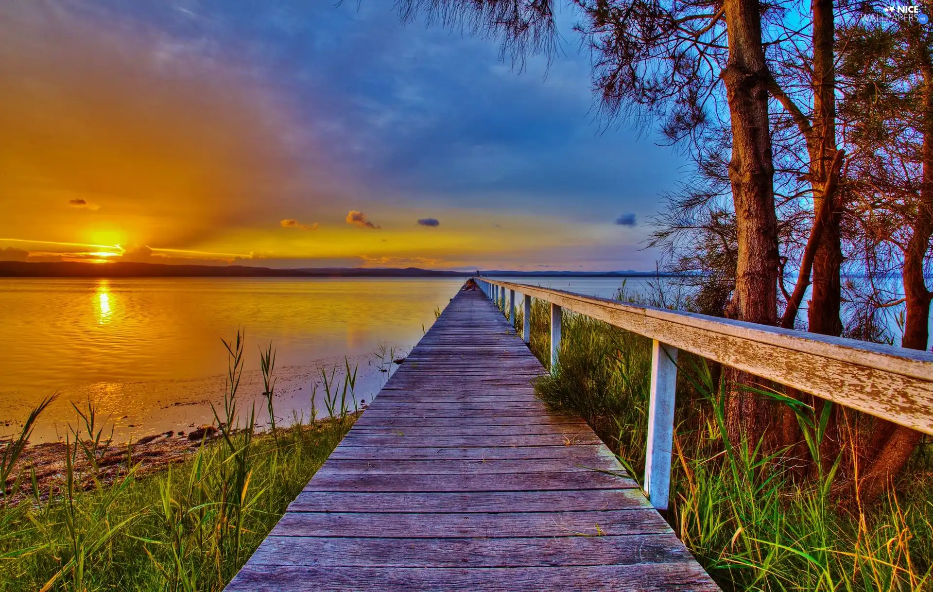 west, Platform, lake, sun