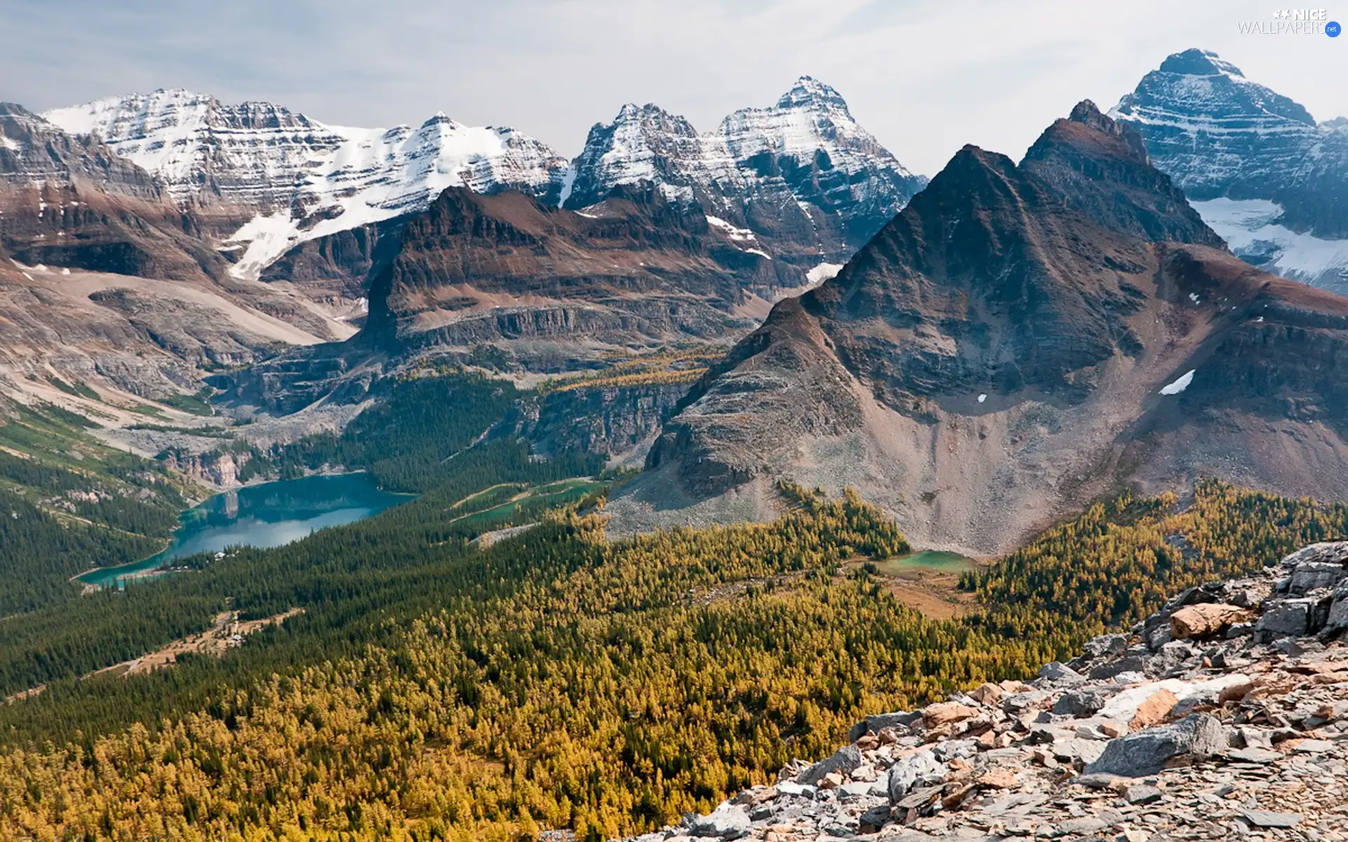 lake, Mountains, woods