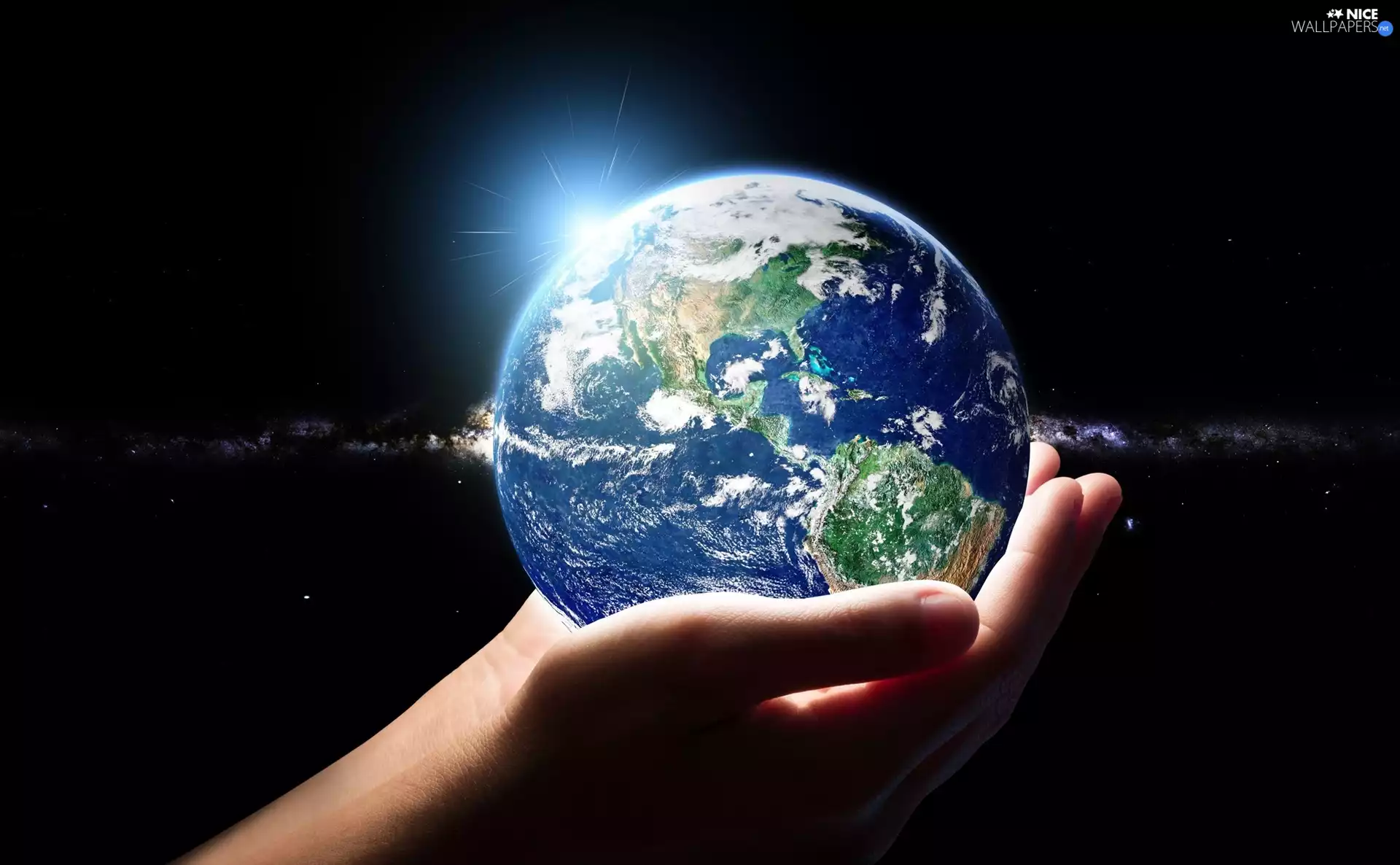 Planet, hands, Universe, land