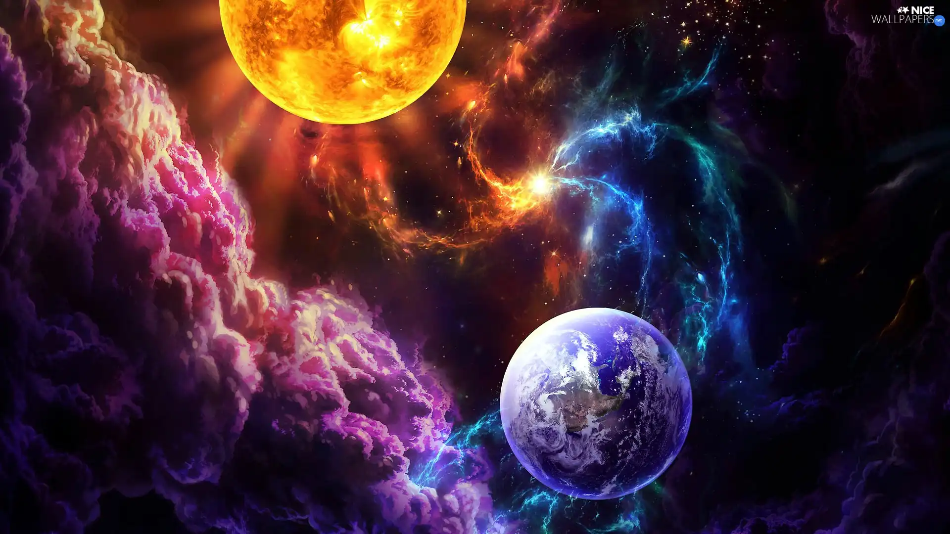 sun, Universe, graphics, land