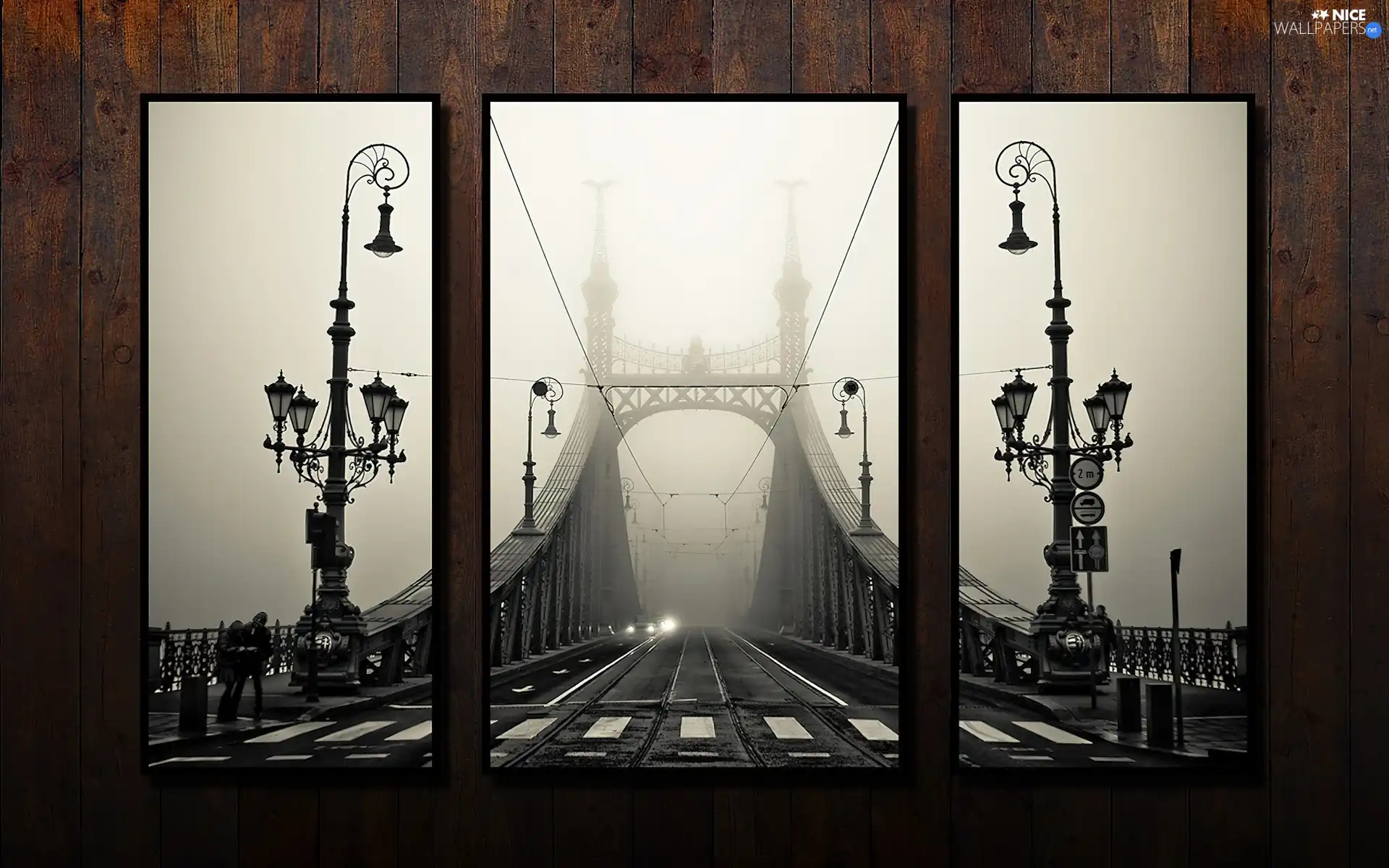 picture, bridge, lanterns, triptych