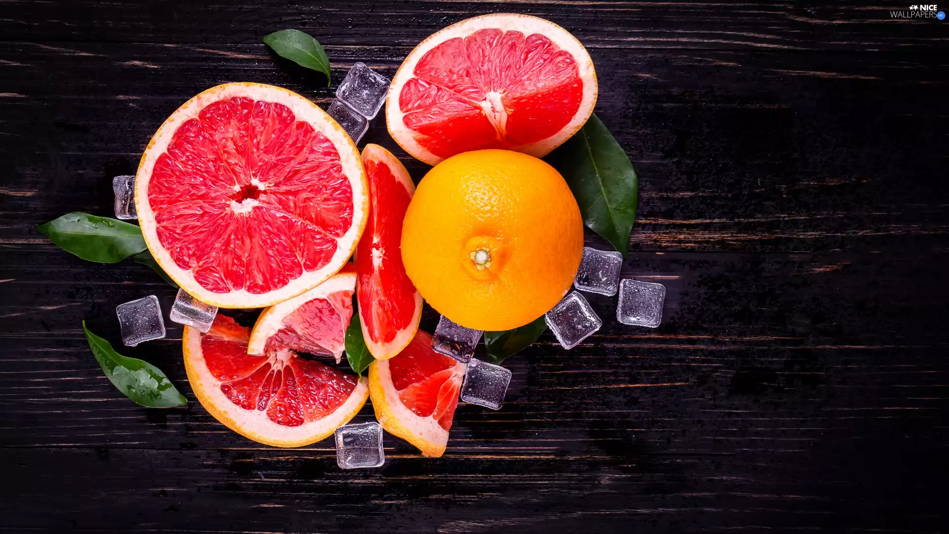 knuckle, Dark Boards, leaves, Icecream, grape-fruit