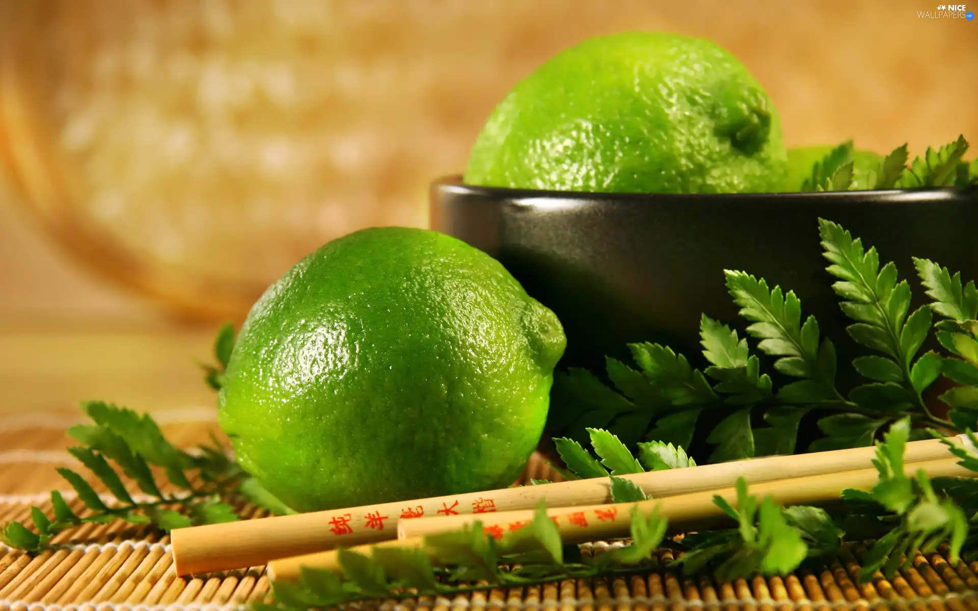 green ones, bowl, leaves, limes