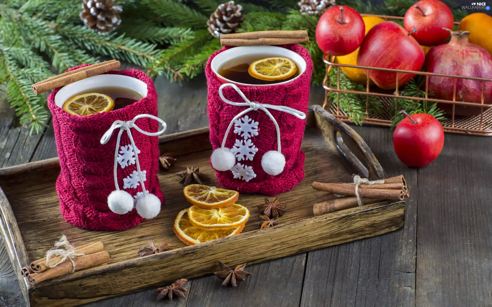 composition, apples, cinnamon, slices, Lemon, cups, tea, lemons