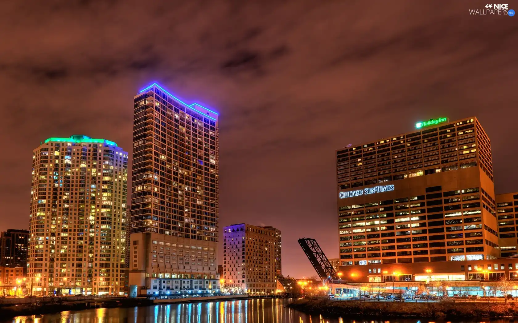 Chicago, Night, light, skyscrapers