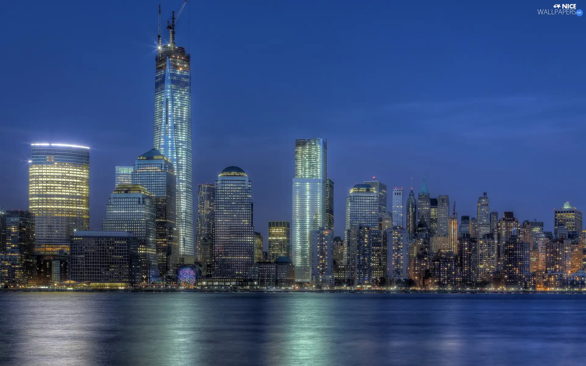 light, skyscrapers, sea