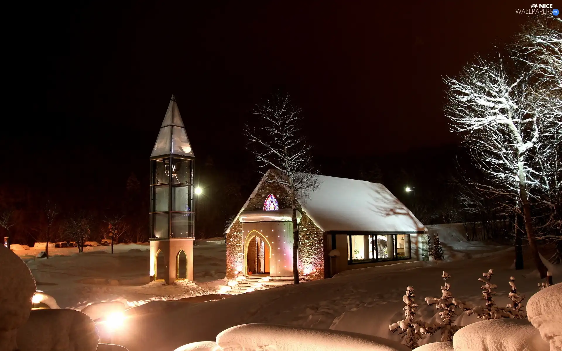 light, snow, trees, viewes, Church