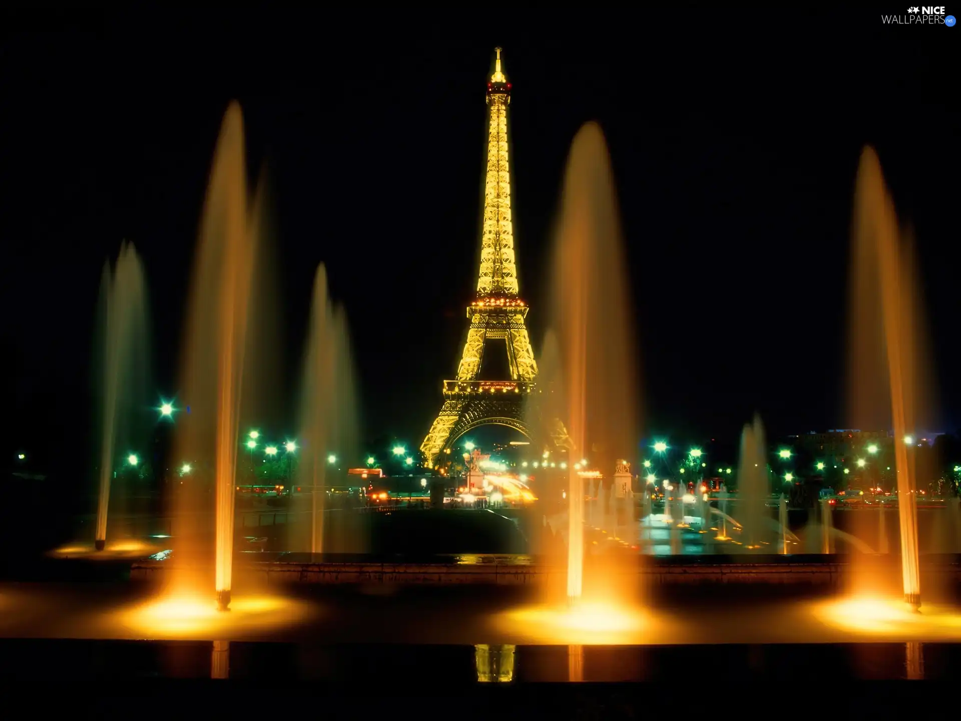 Night, Eiffla Tower, Paris, France, light, fountain