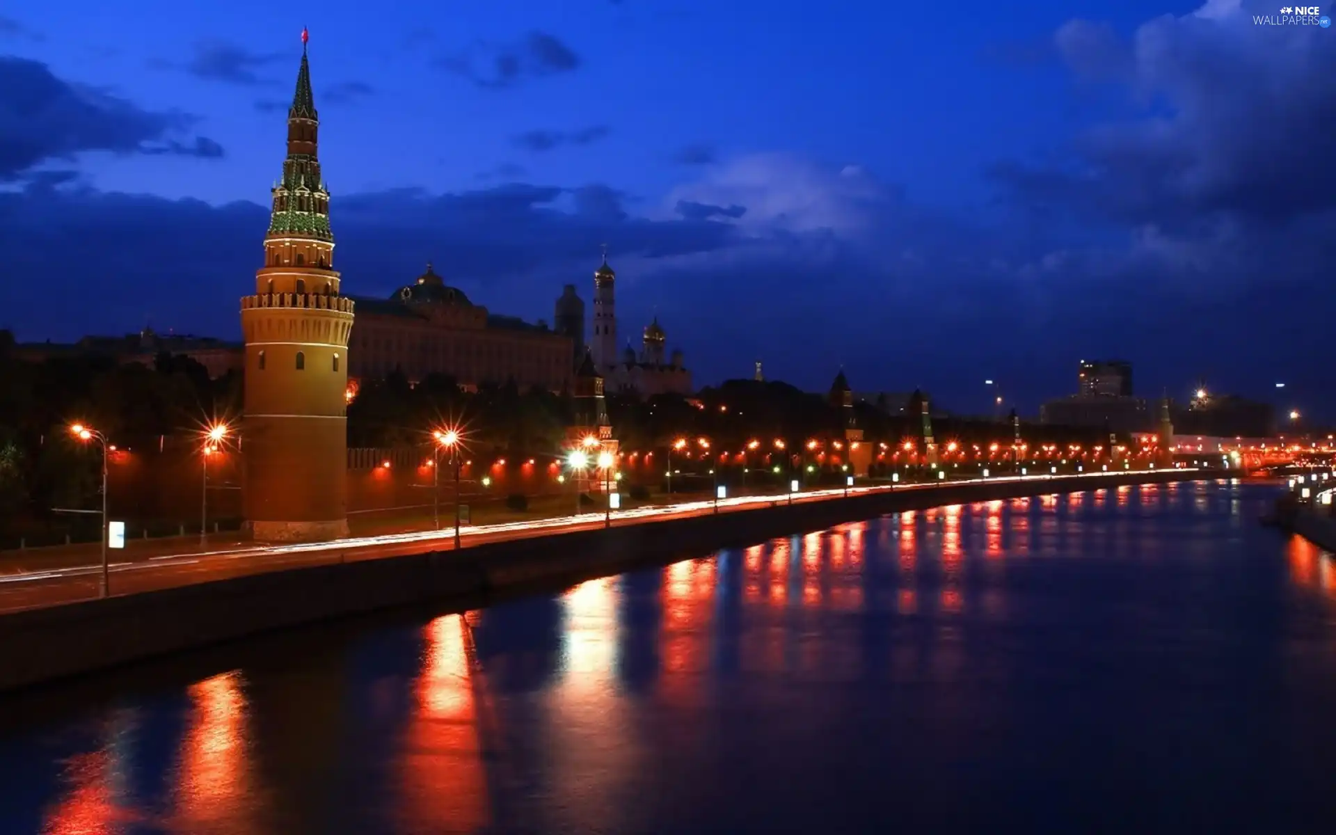 light, River, Town