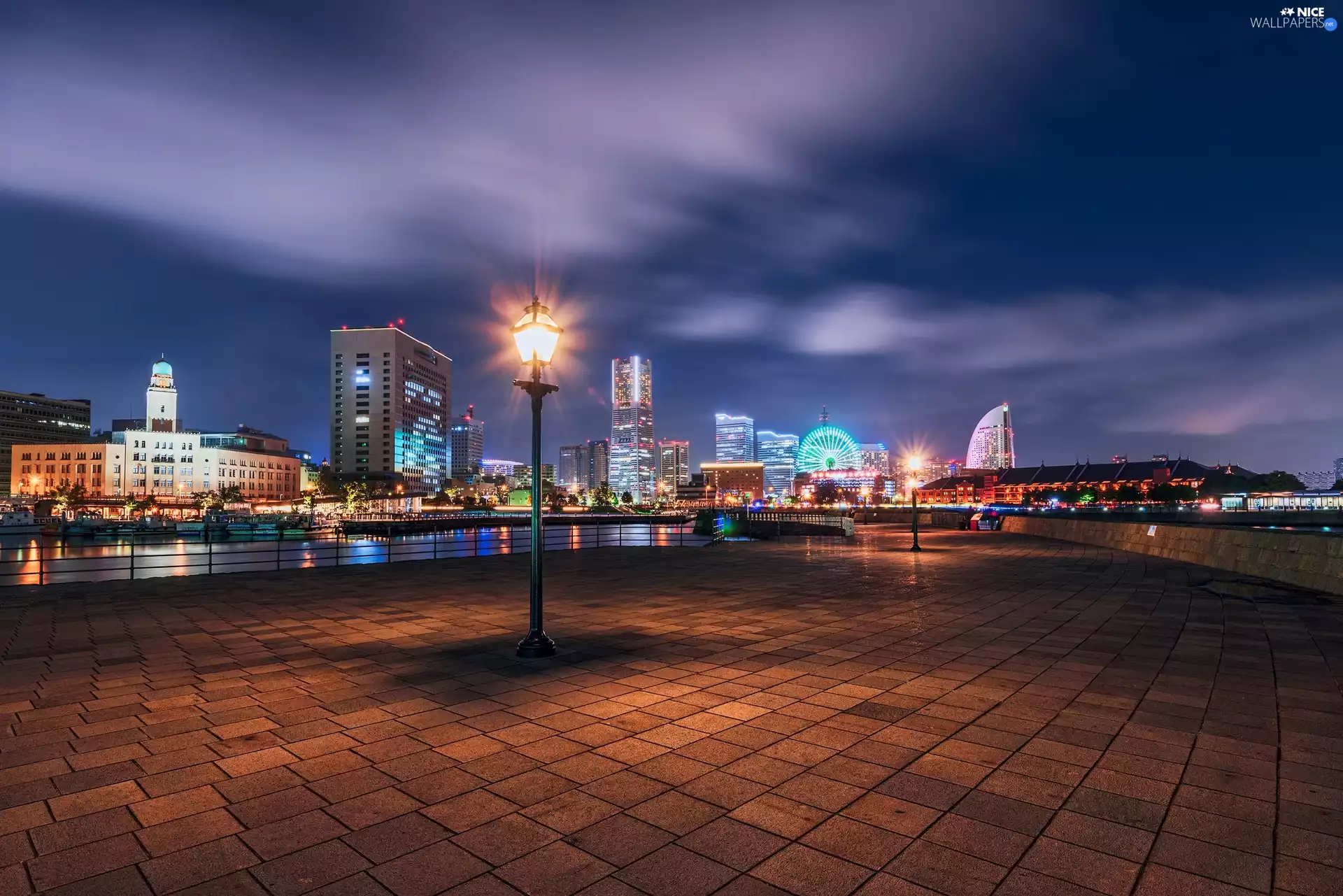 night, Lighthouse, Yokohama, Town, Japan