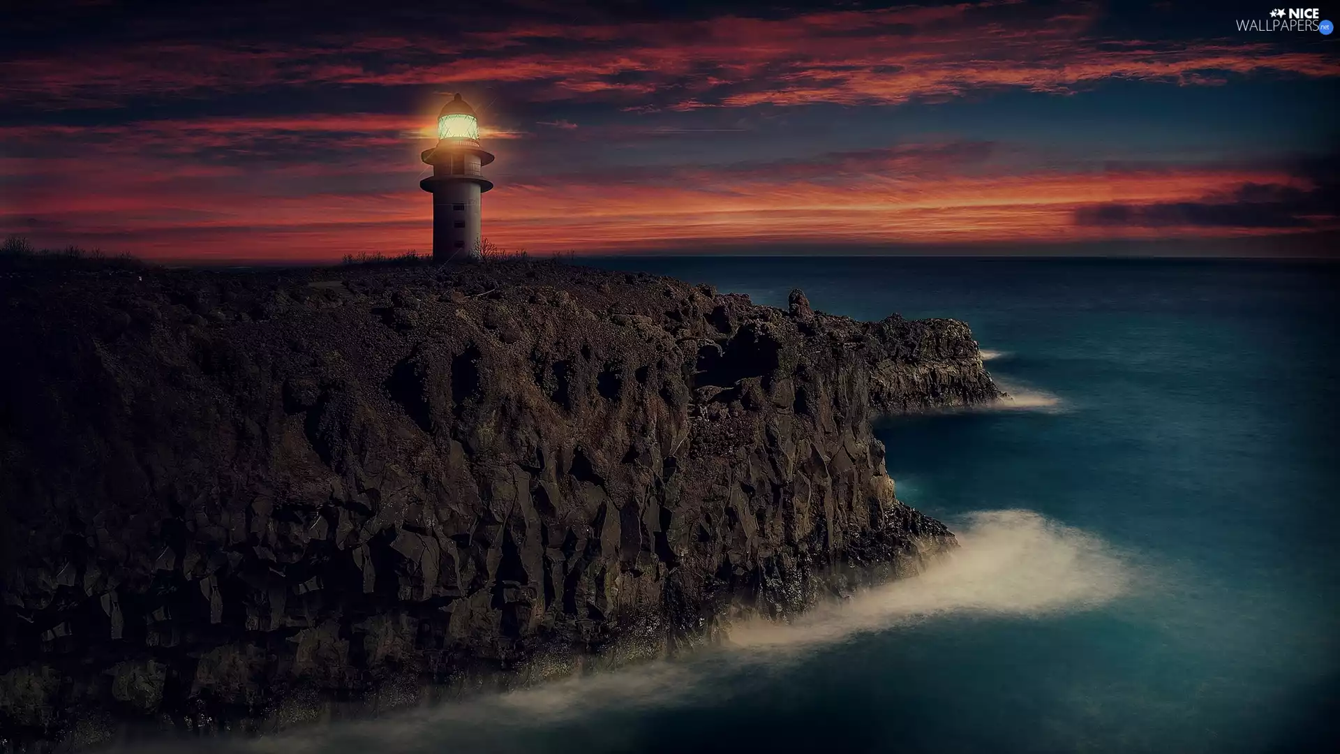 Lighthouses, sea, cliff