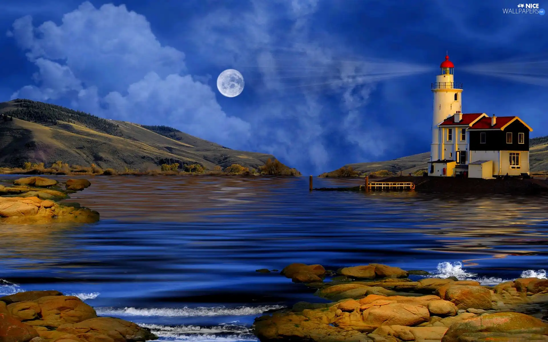 coast, rocks, Lighthouses, Sea