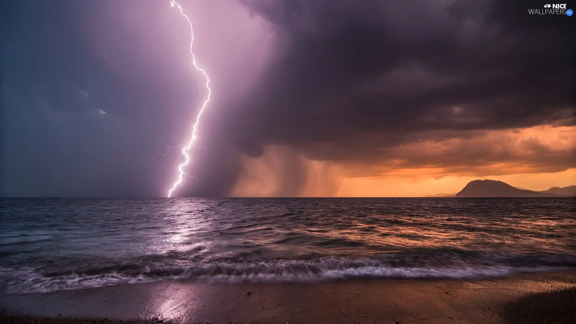 lightning, sea, Storm