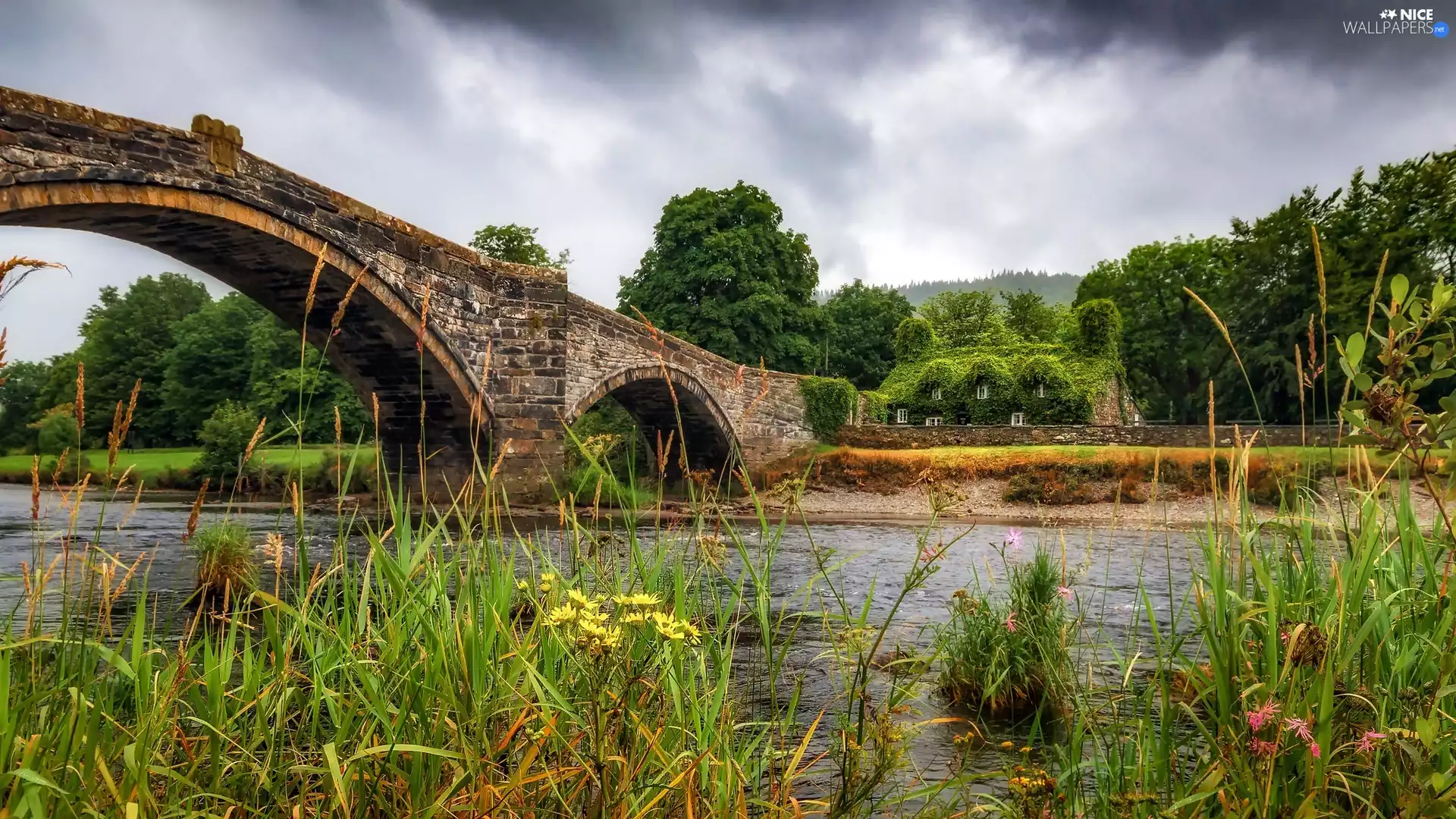 River Conwy, house, Llanrwst, bridge, wales