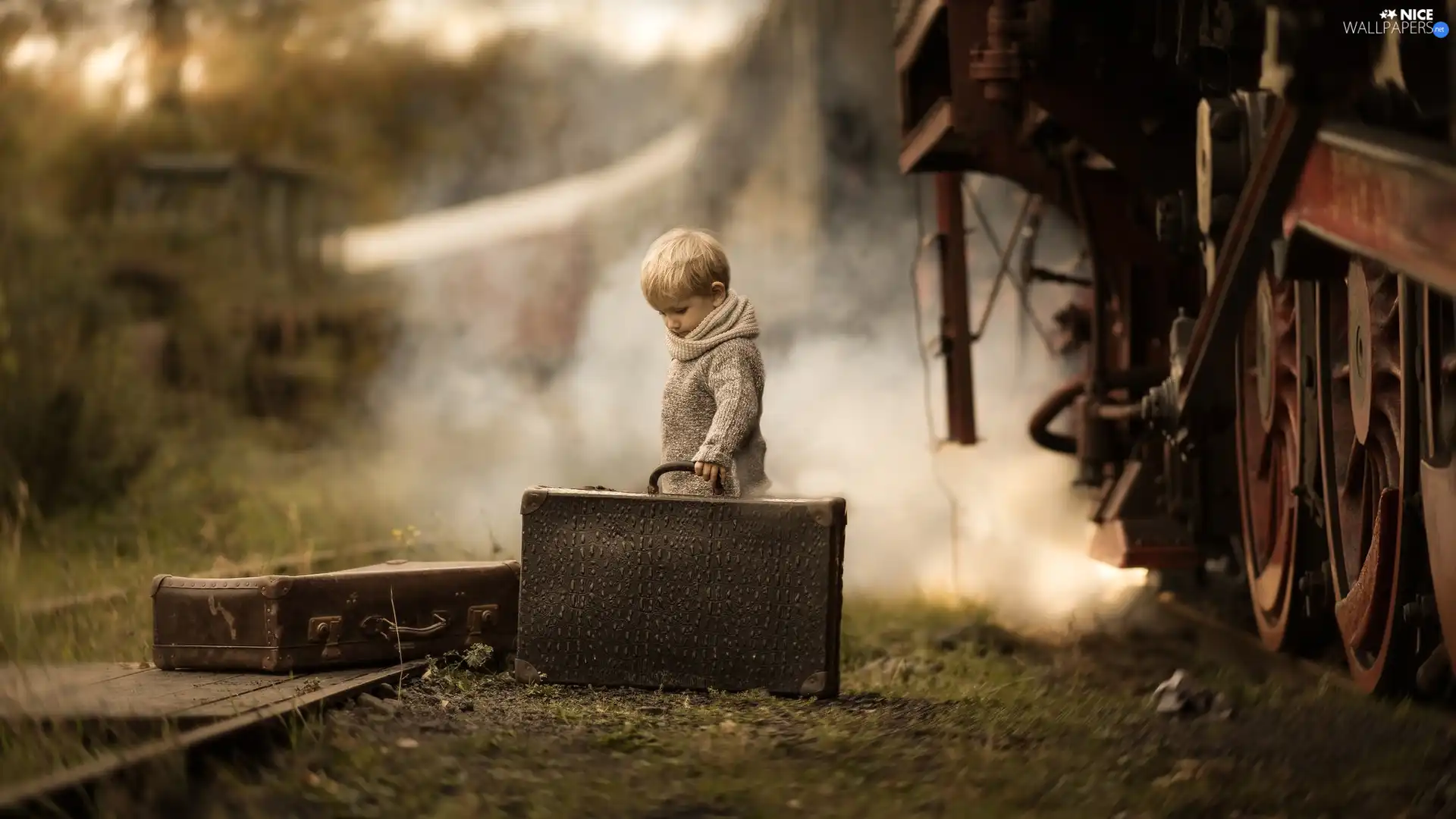boy, ##, locomotive, suitcase